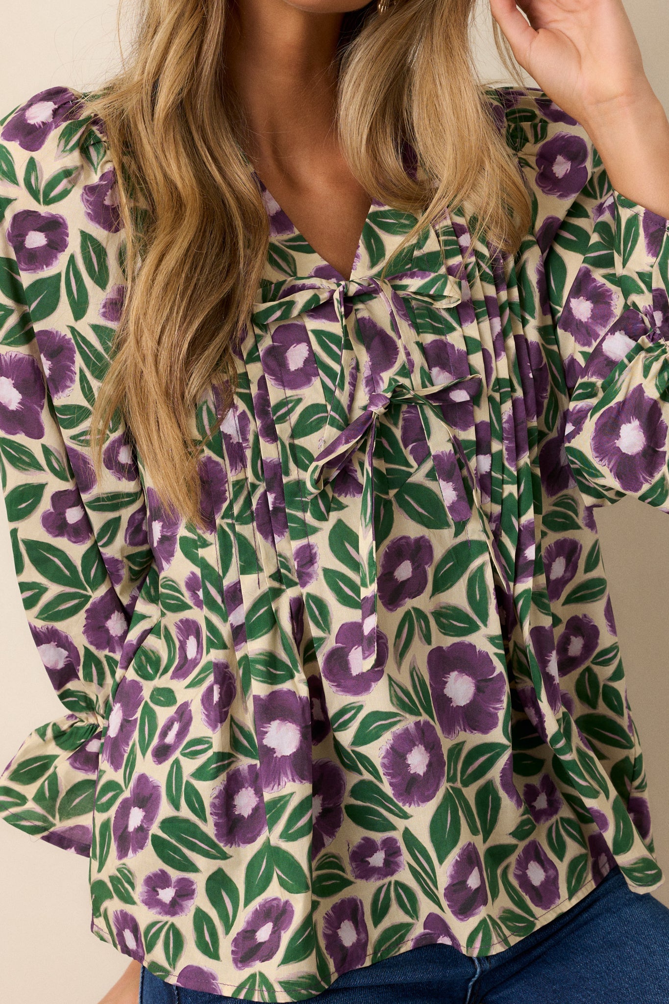Whispering Willows 100% Cotton Purple Floral Blouse