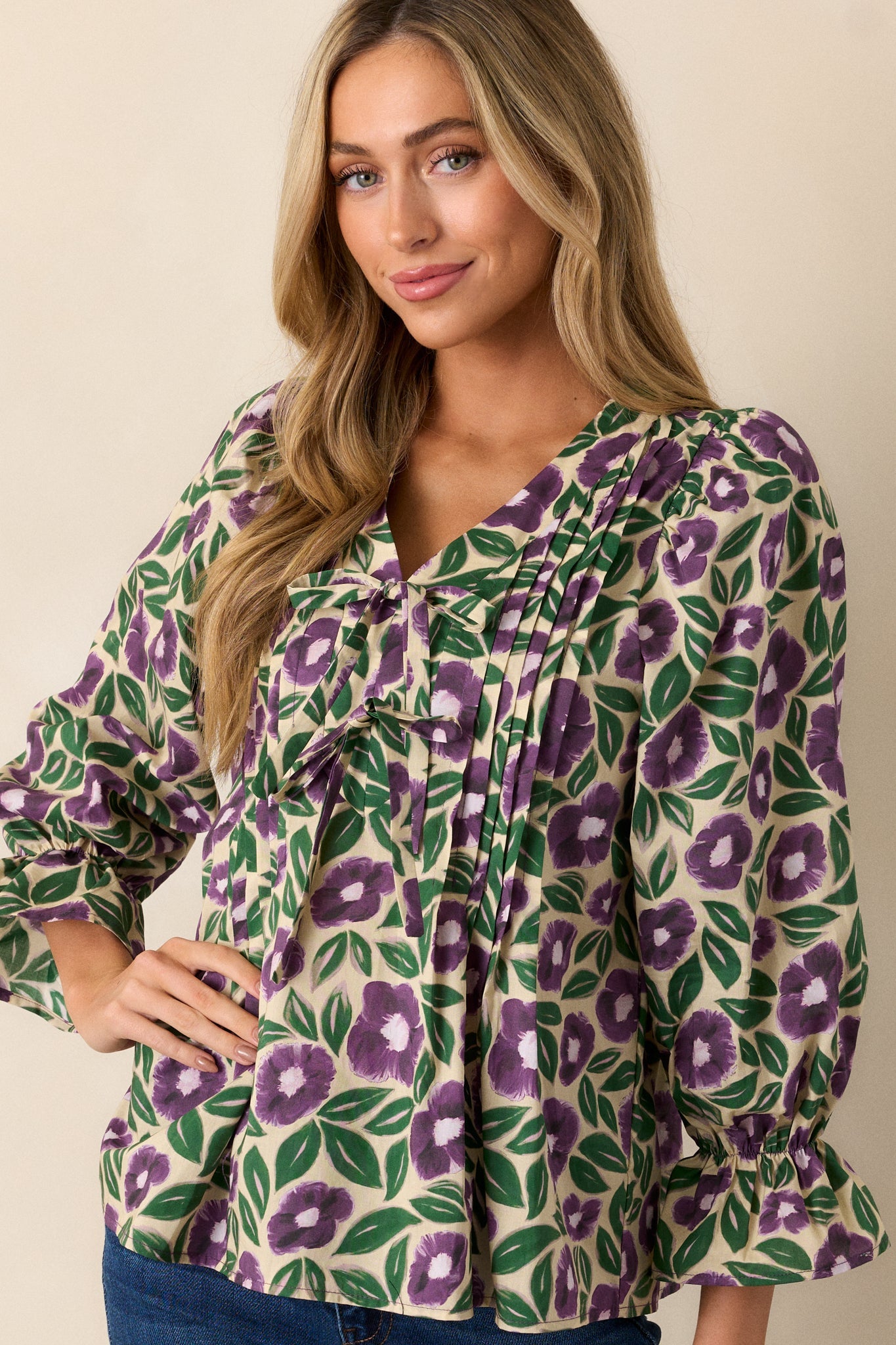 Whispering Willows 100% Cotton Purple Floral Blouse