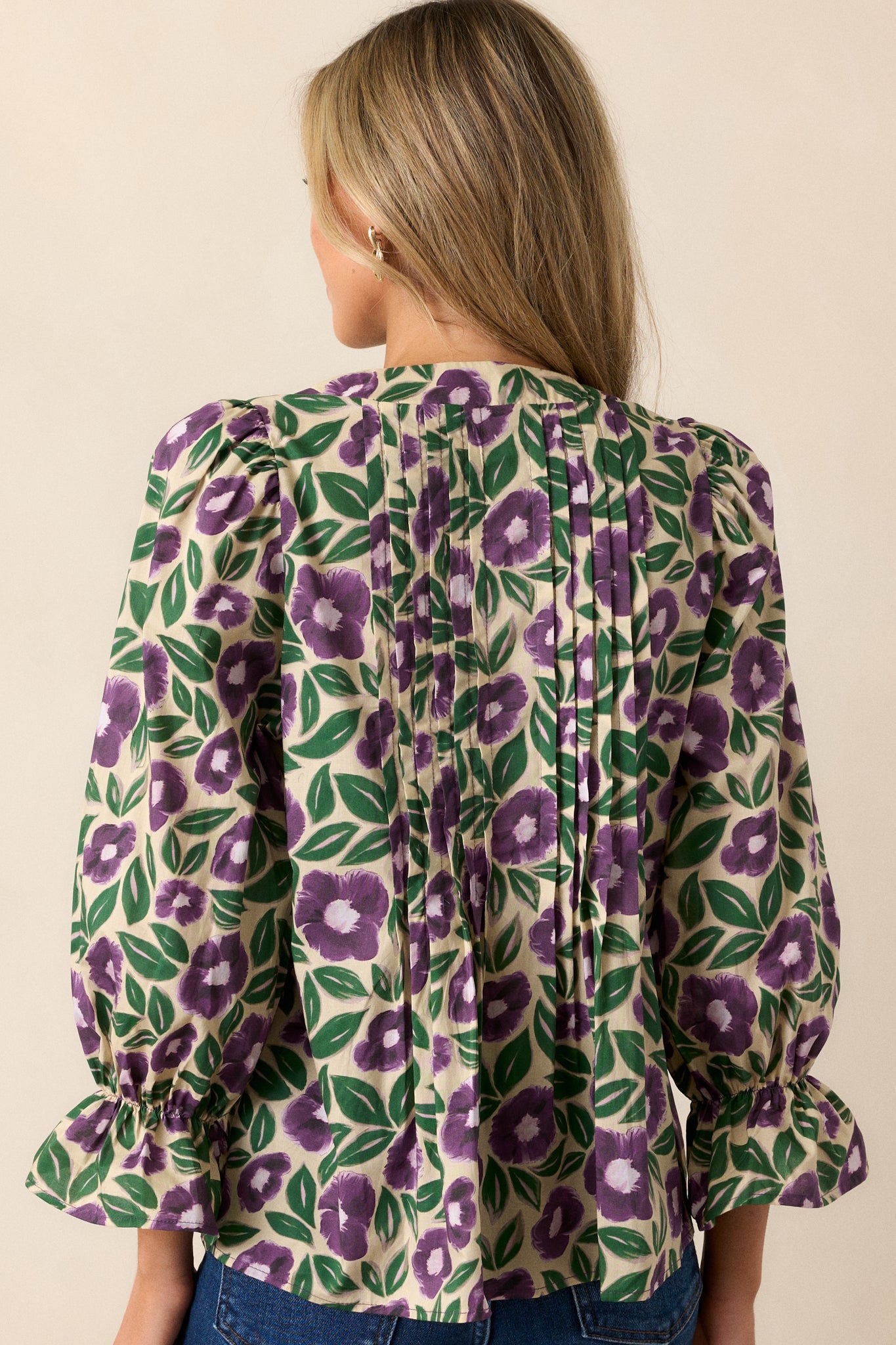 Whispering Willows 100% Cotton Purple Floral Blouse