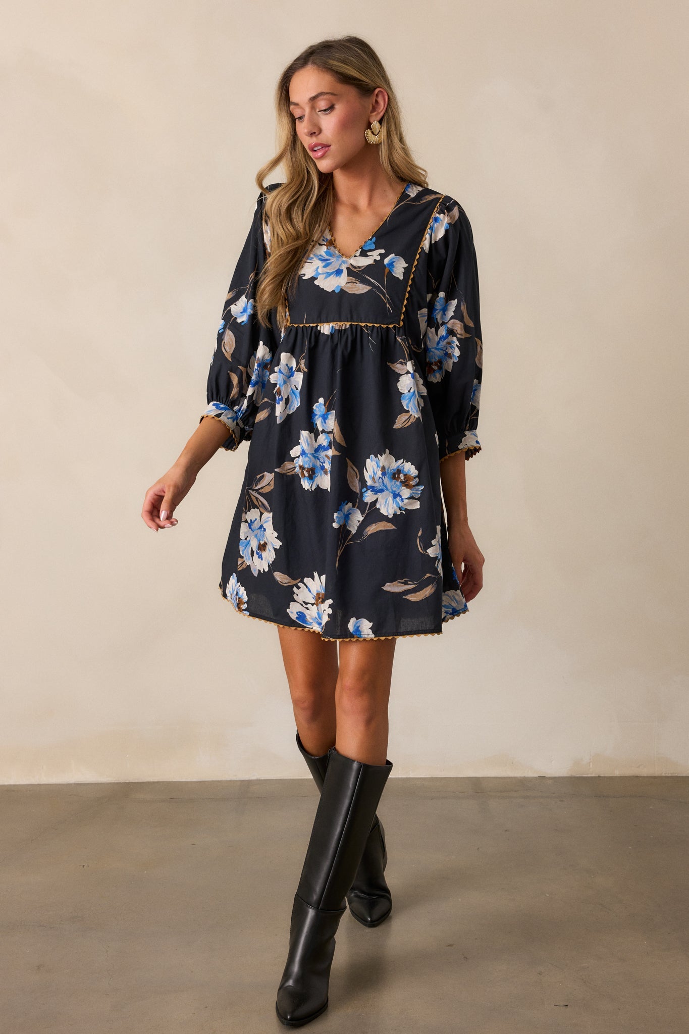 Under Pressure 100% Cotton Black Floral Mini Dress
