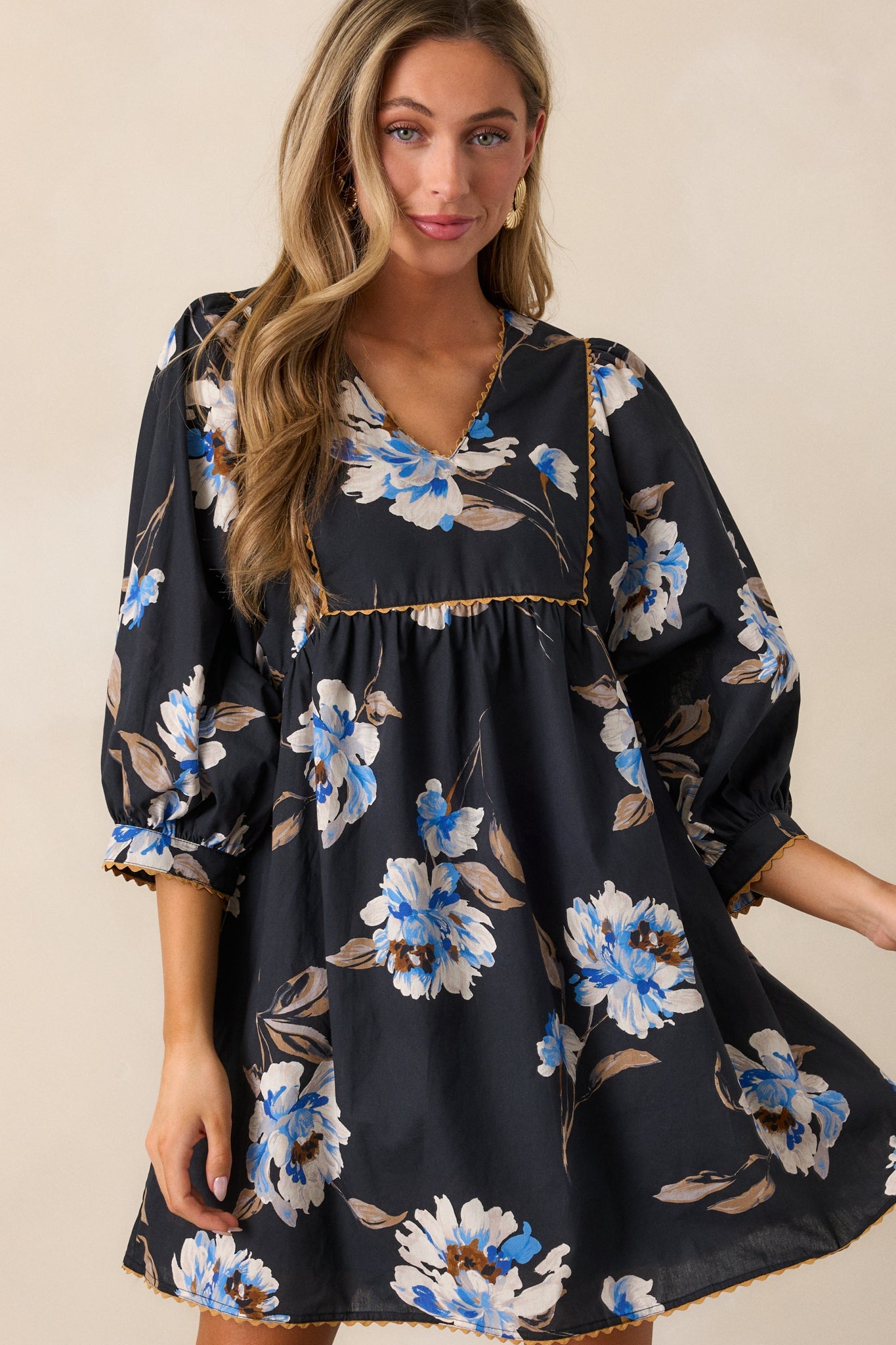 Under Pressure 100% Cotton Black Floral Mini Dress