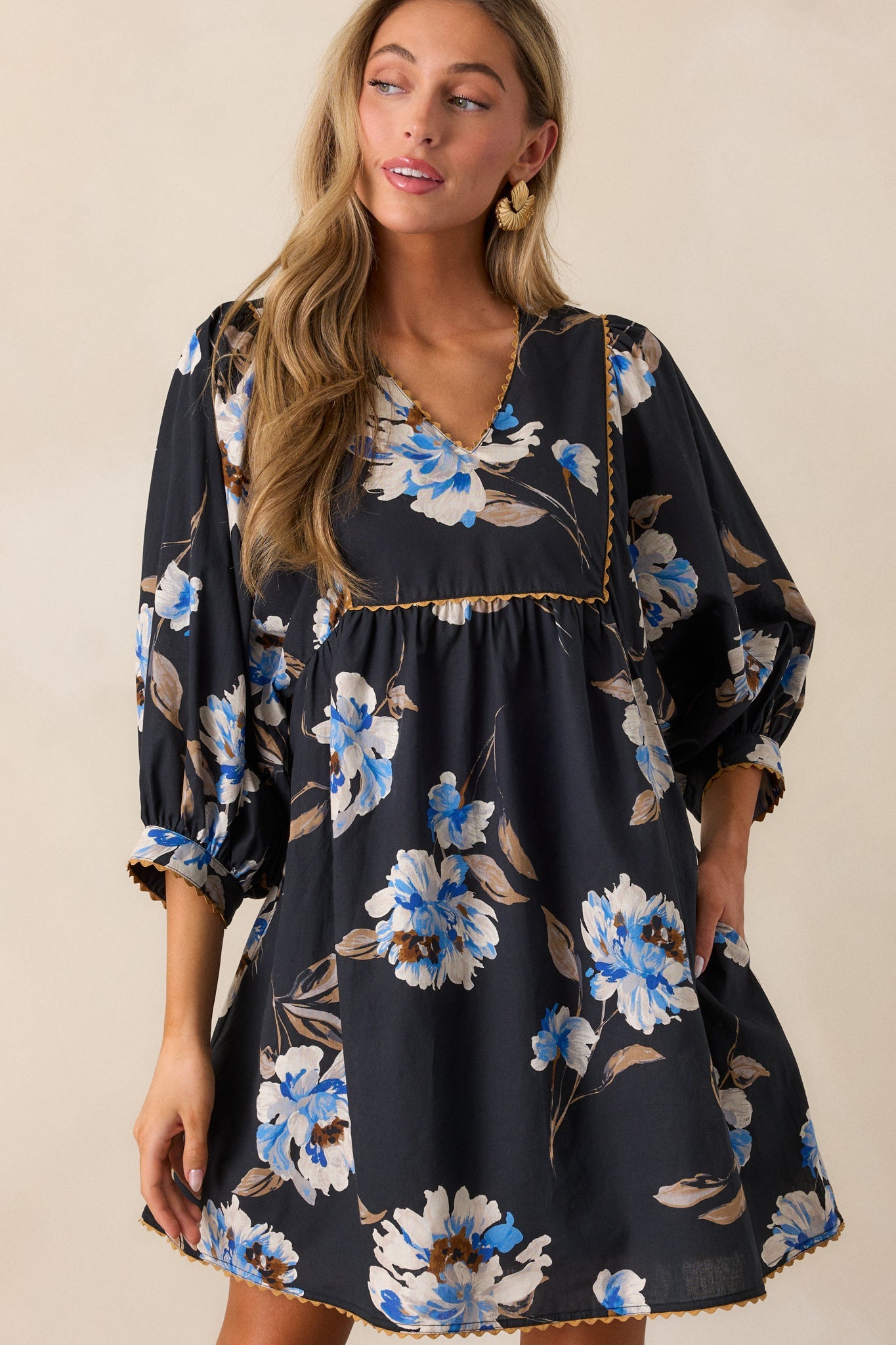 Under Pressure 100% Cotton Black Floral Mini Dress
