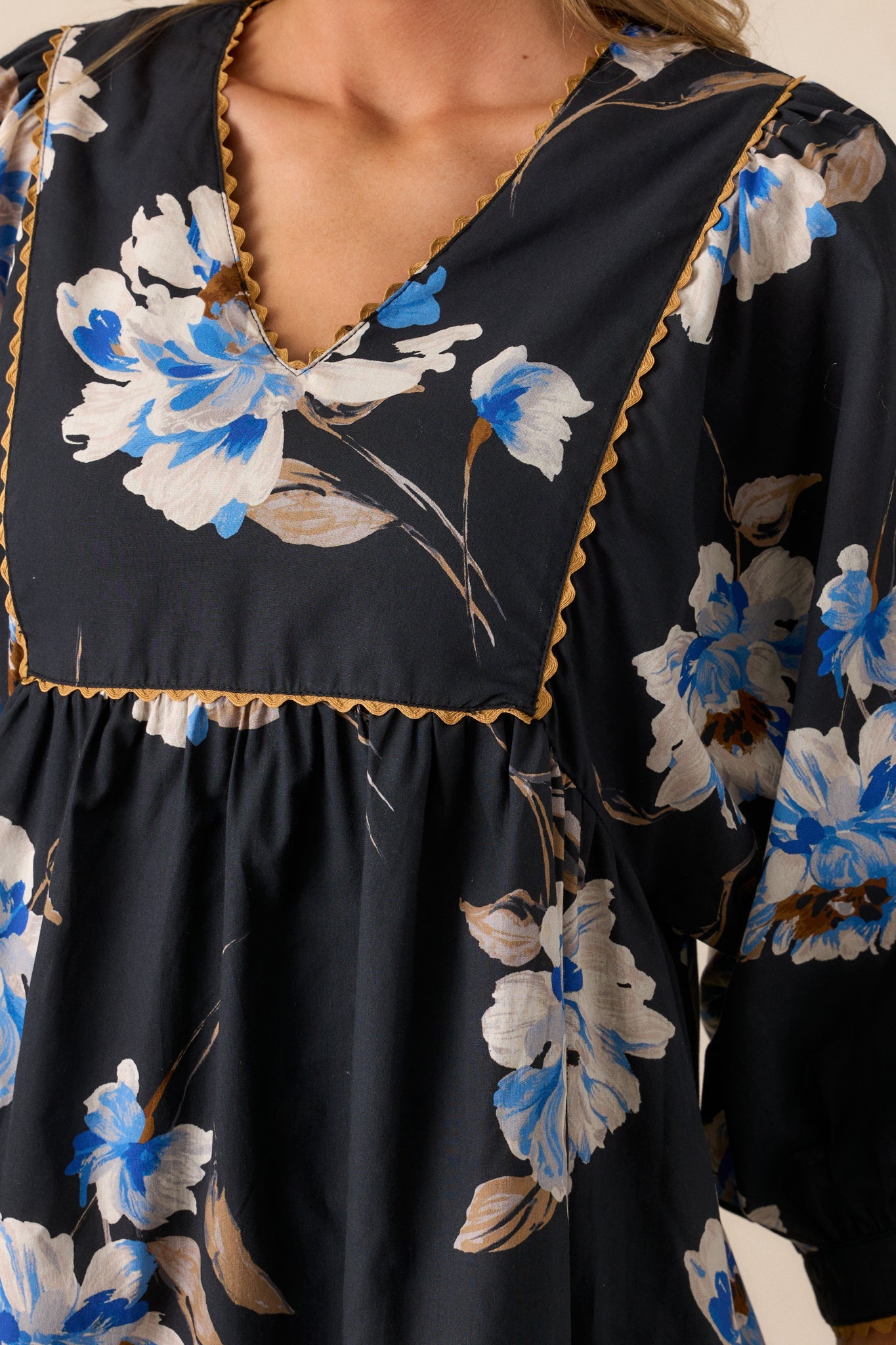 Under Pressure 100% Cotton Black Floral Mini Dress
