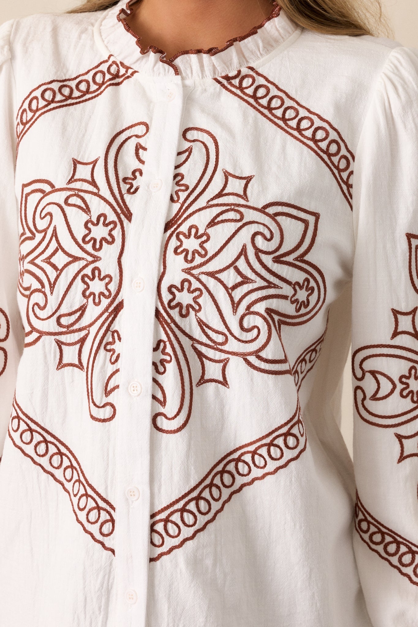 Rise Again 100% Cotton Ivory Button Front Blouse