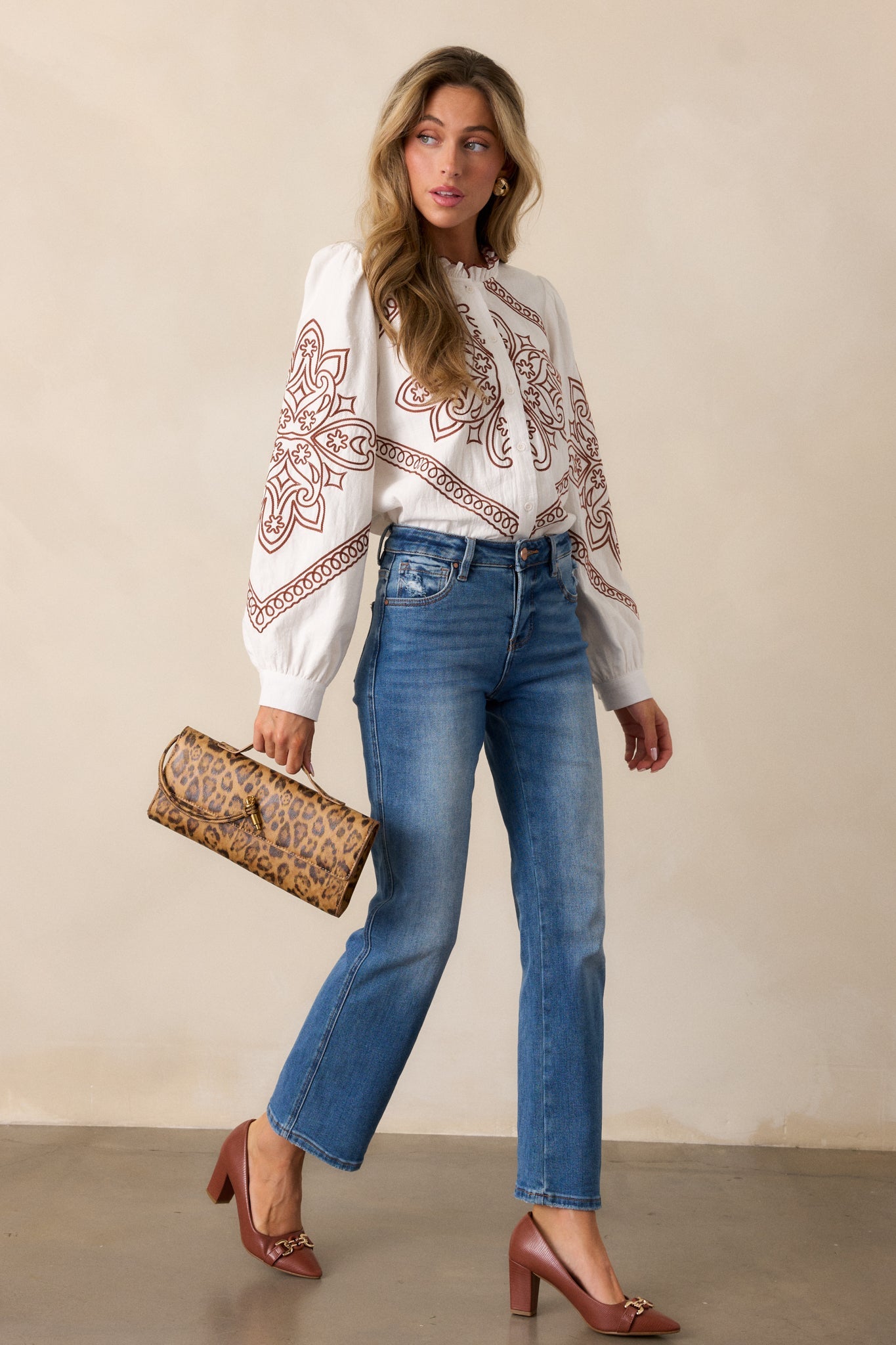 Rise Again 100% Cotton Ivory Button Front Blouse