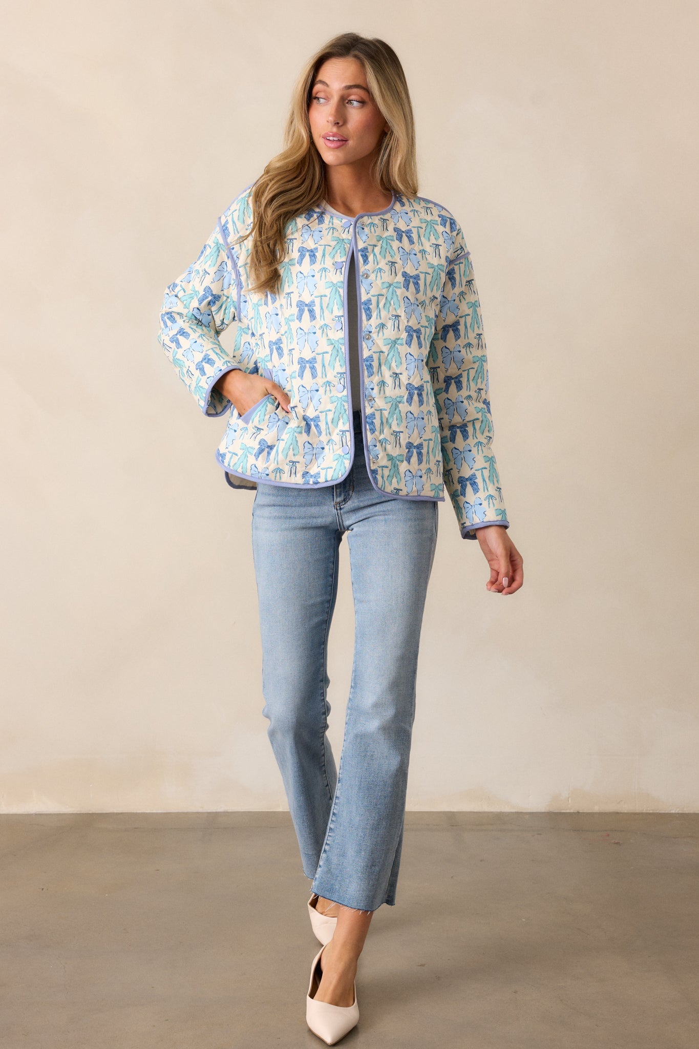 I Need to Know 100% Cotton Sky Blue Quilted Jacket