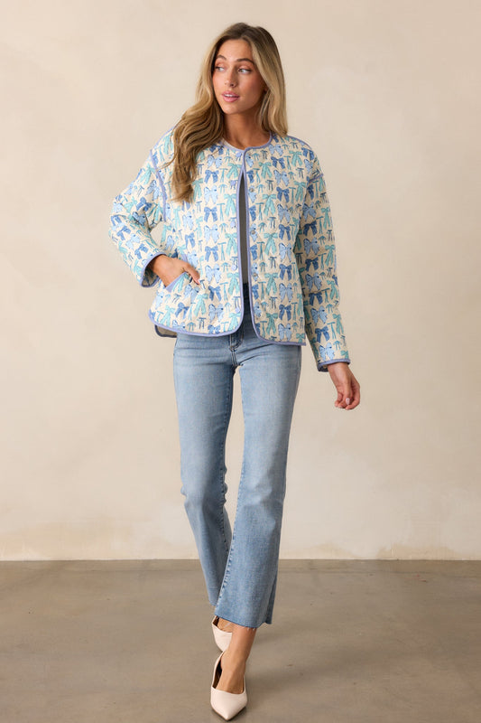 I Need to Know 100% Cotton Sky Blue Quilted Jacket
