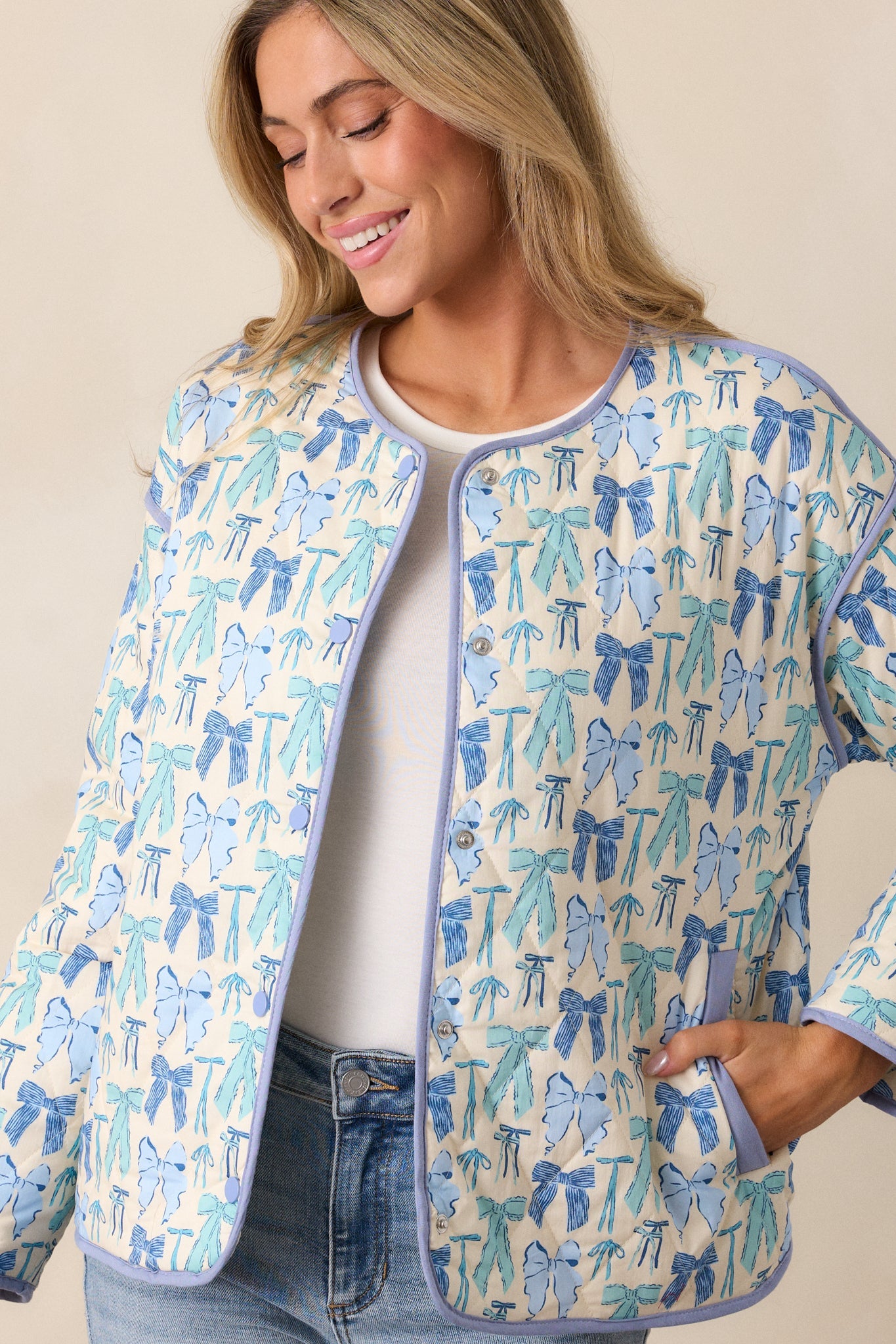I Need to Know 100% Cotton Sky Blue Quilted Jacket