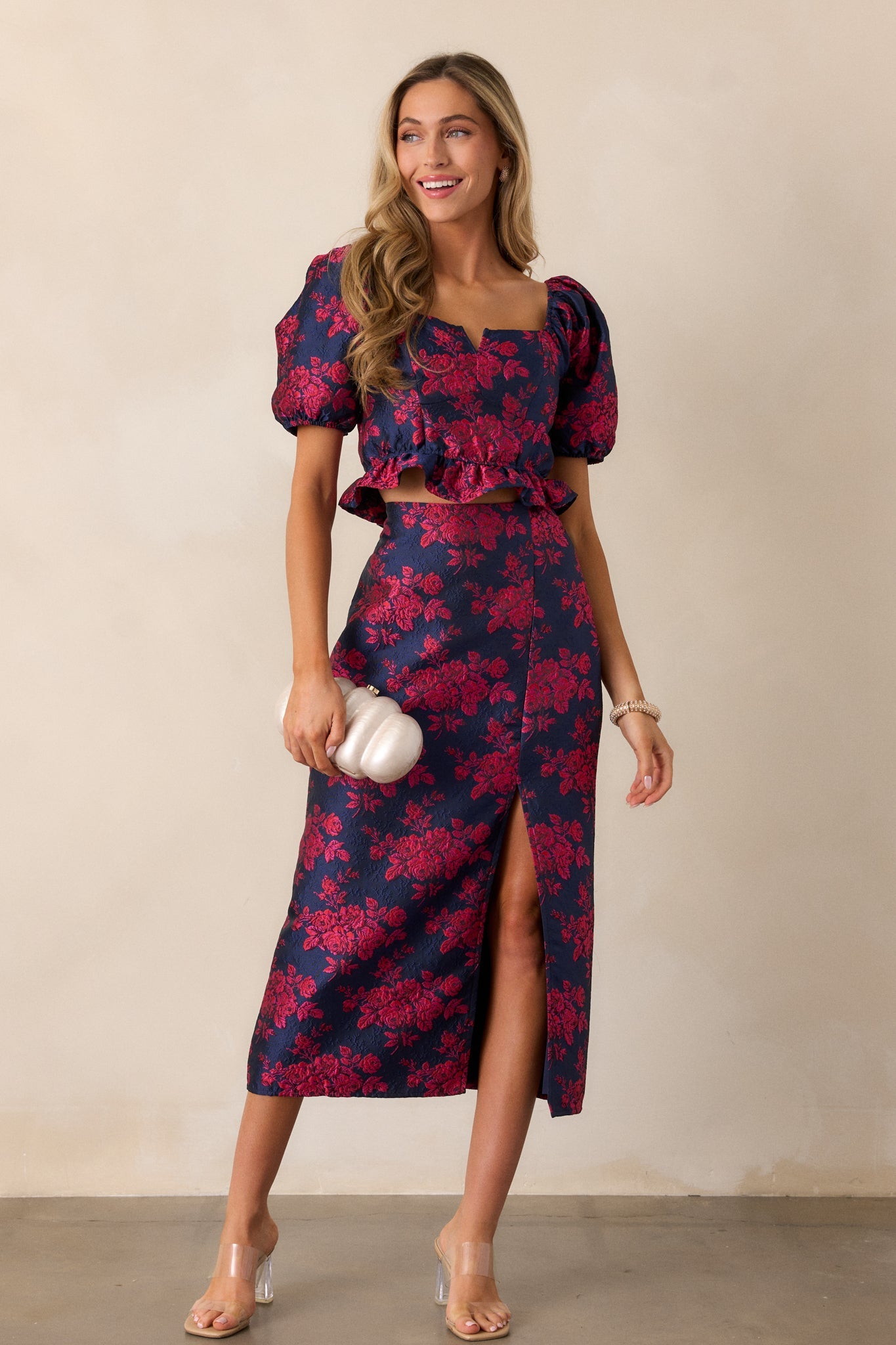 Lover Girl Magenta Floral Jacquard Crop Top