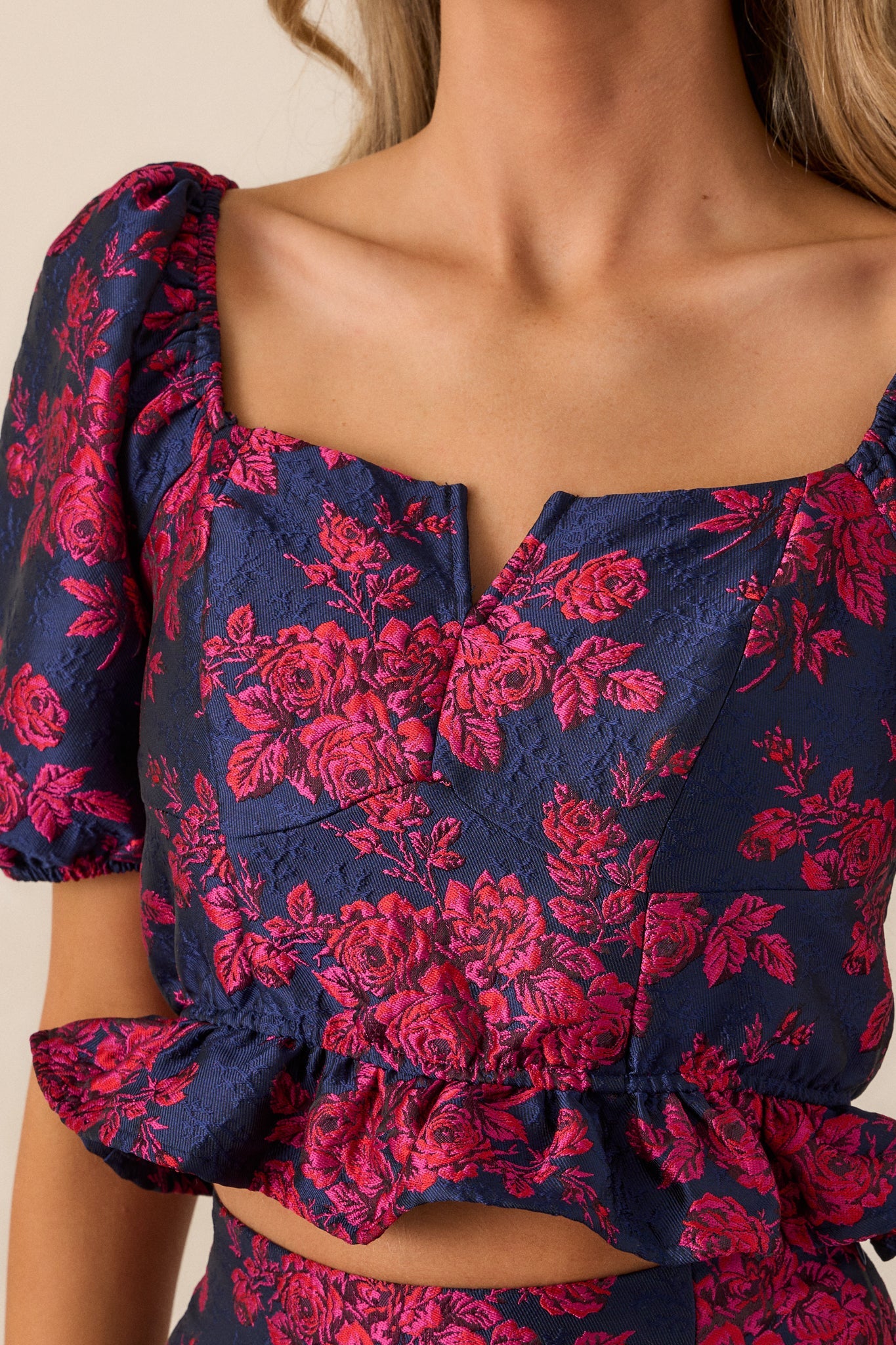 Lover Girl Magenta Floral Jacquard Crop Top
