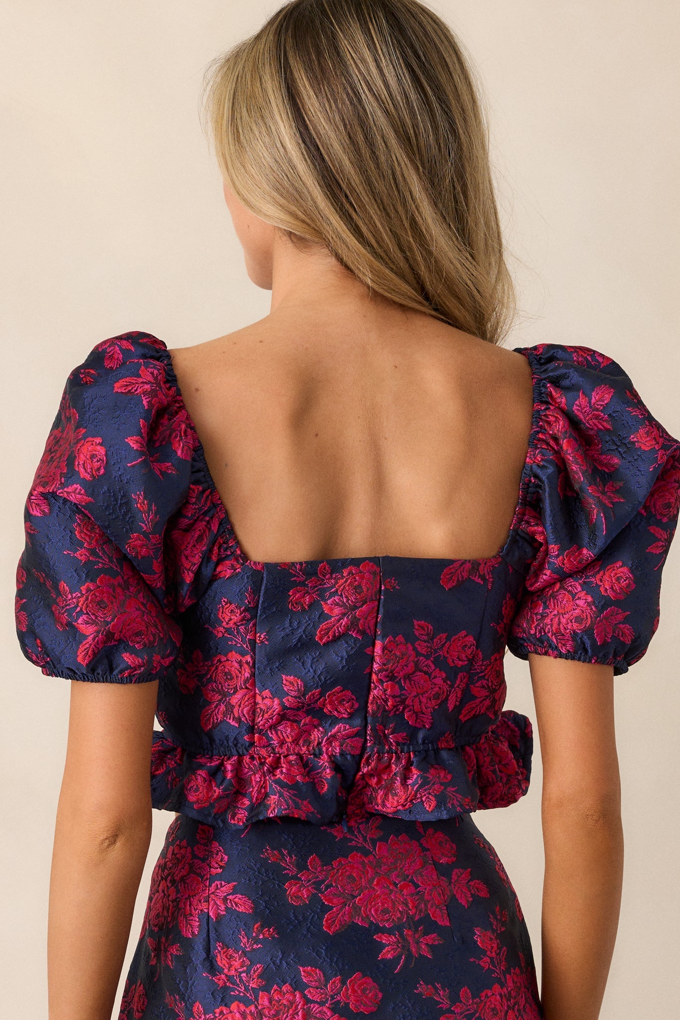 Lover Girl Magenta Floral Jacquard Crop Top