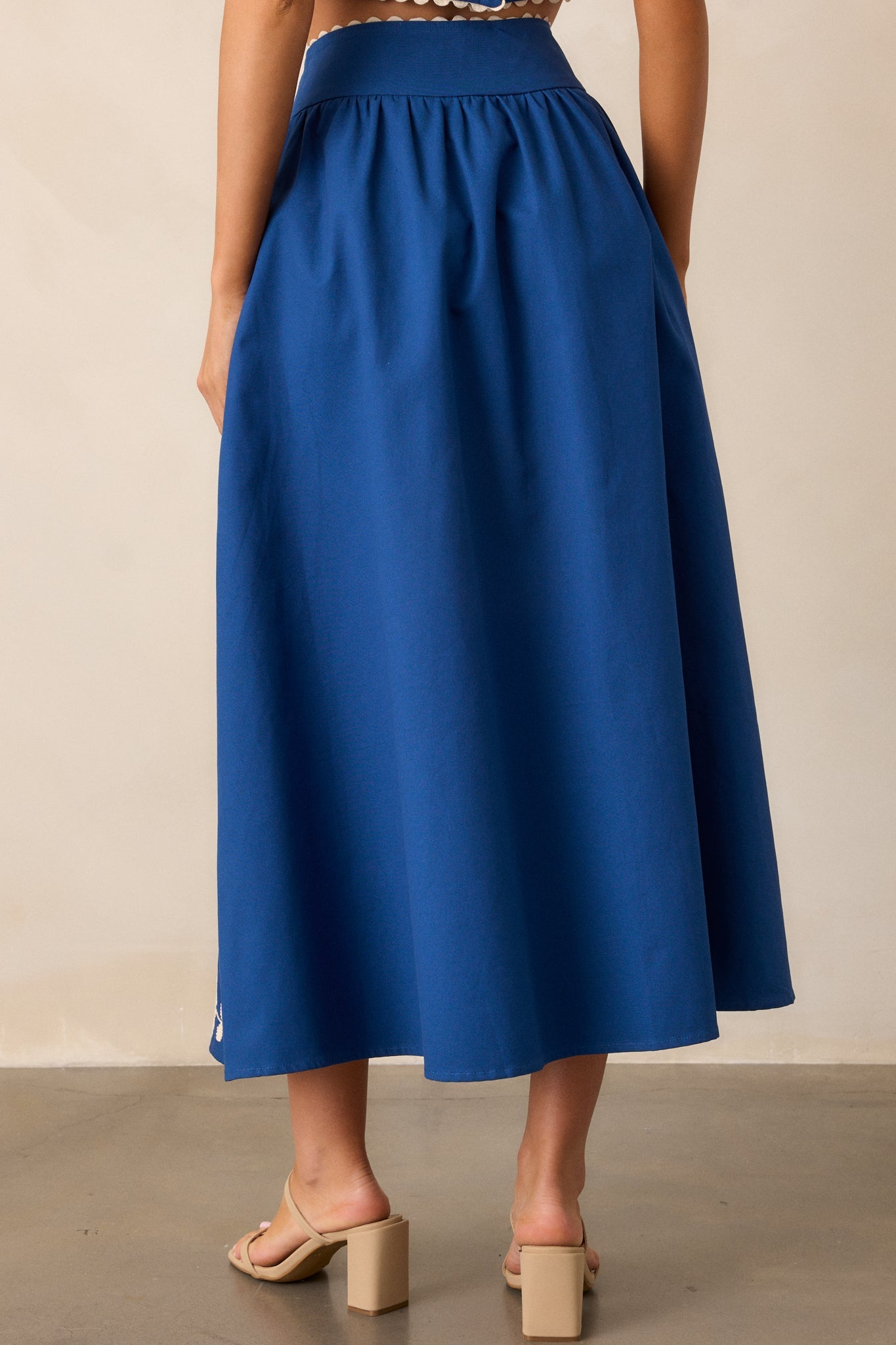 Lovely Blooms Blue Embroidered Floral Midi Skirt