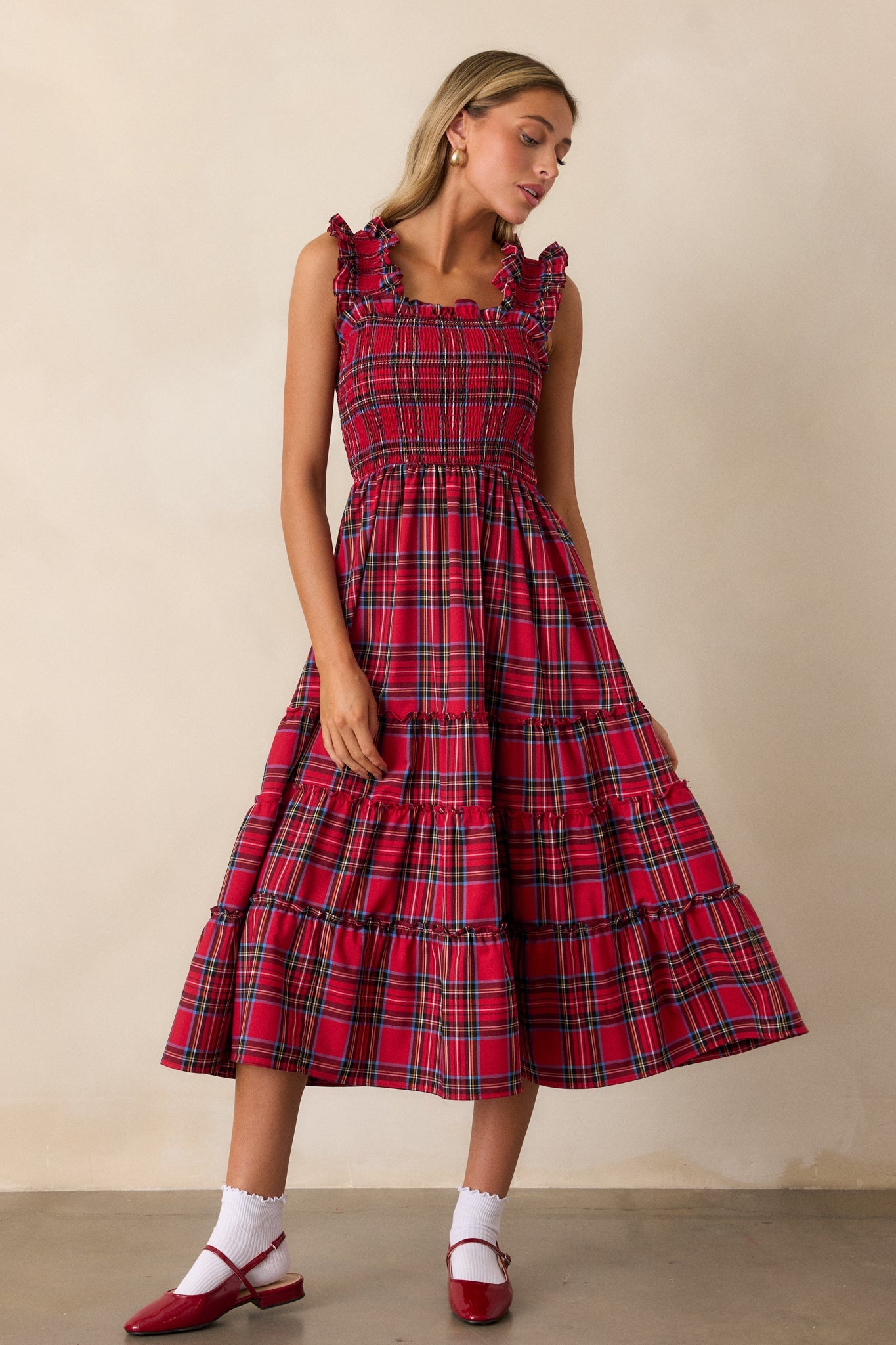 Pride And Joy Red Plaid Midi Dress