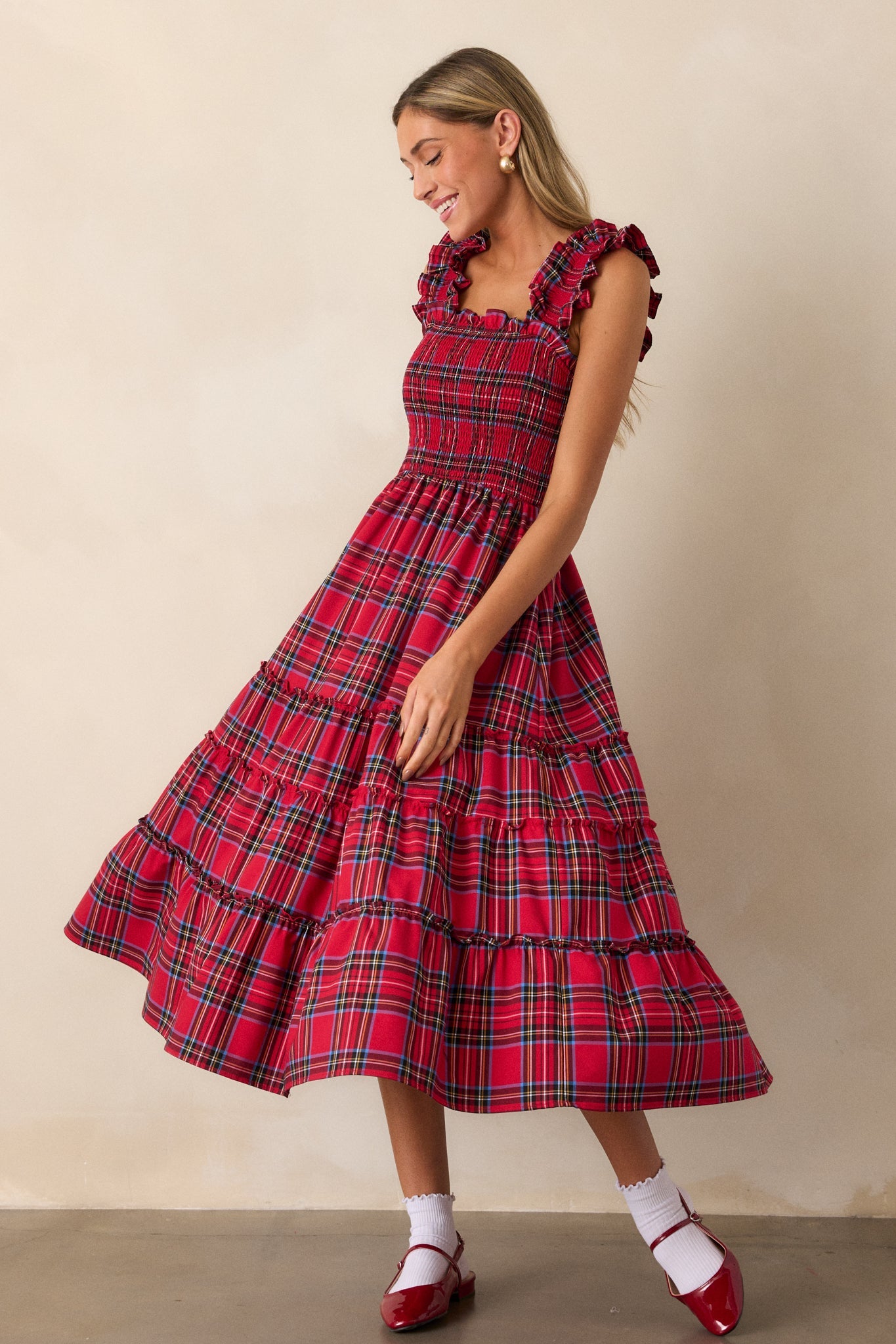 Pride And Joy Red Plaid Midi Dress