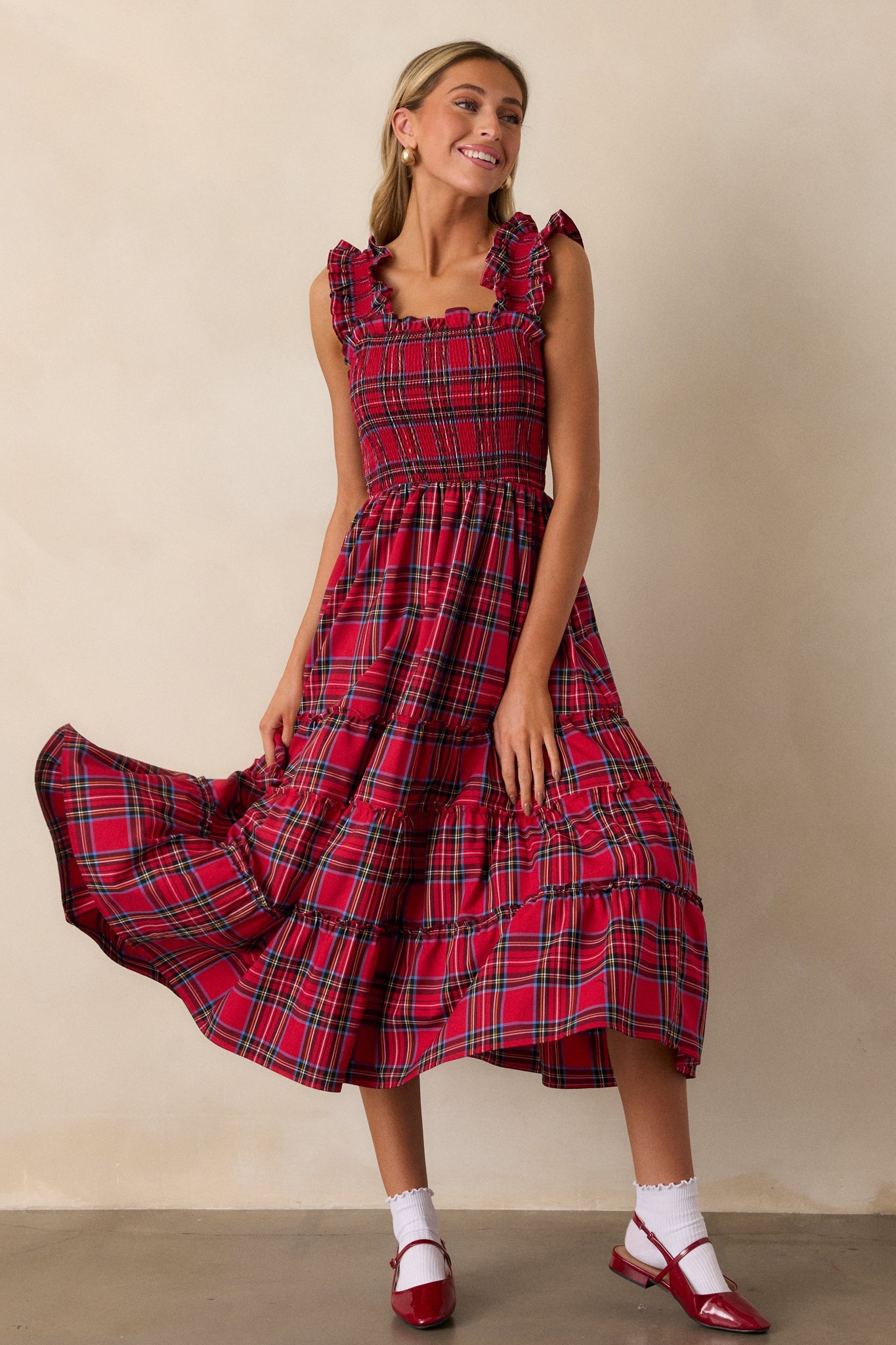 Pride And Joy Red Plaid Midi Dress