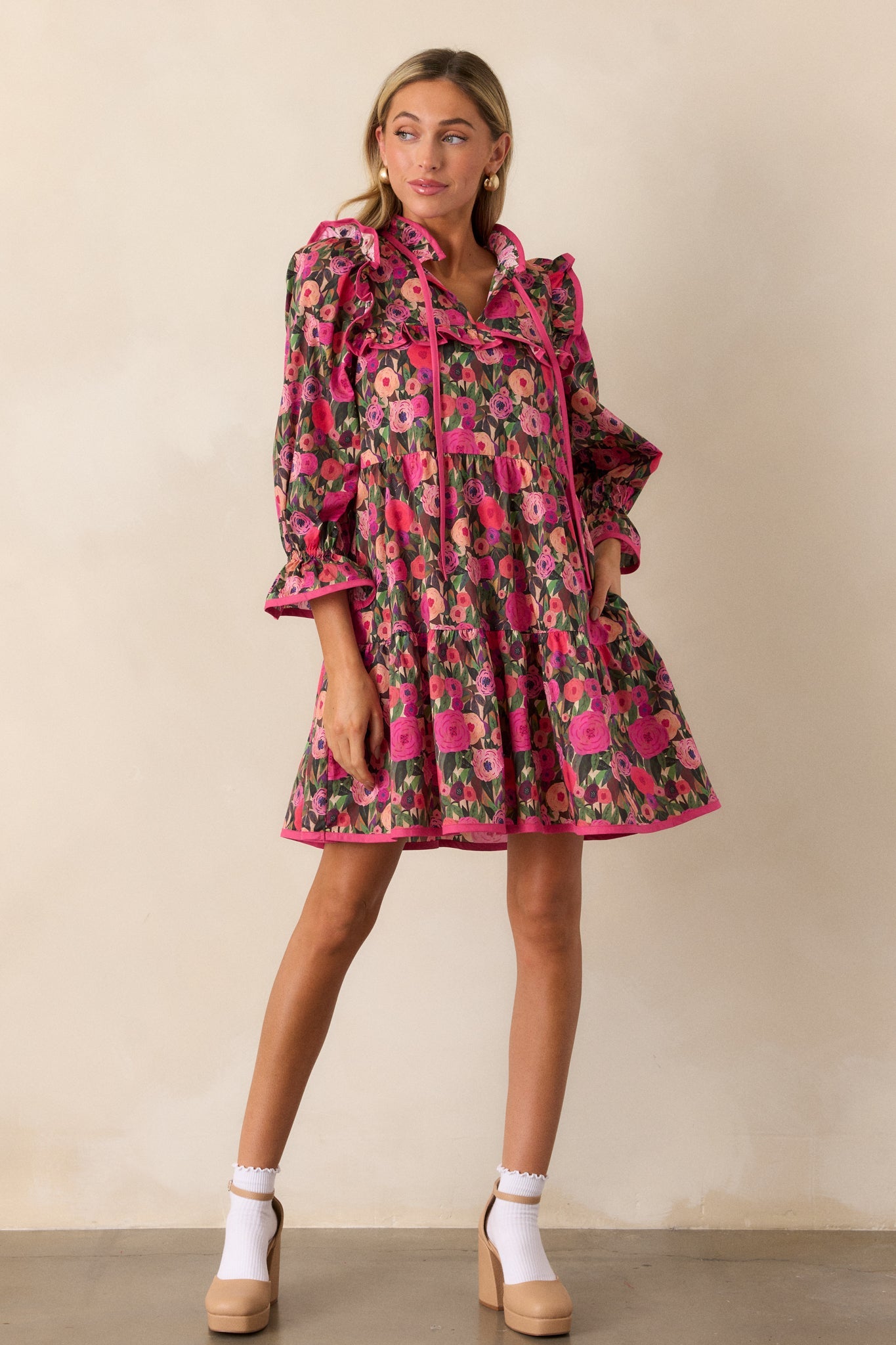 Silken Breeze 100% Cotton Pink Floral Mini Dress
