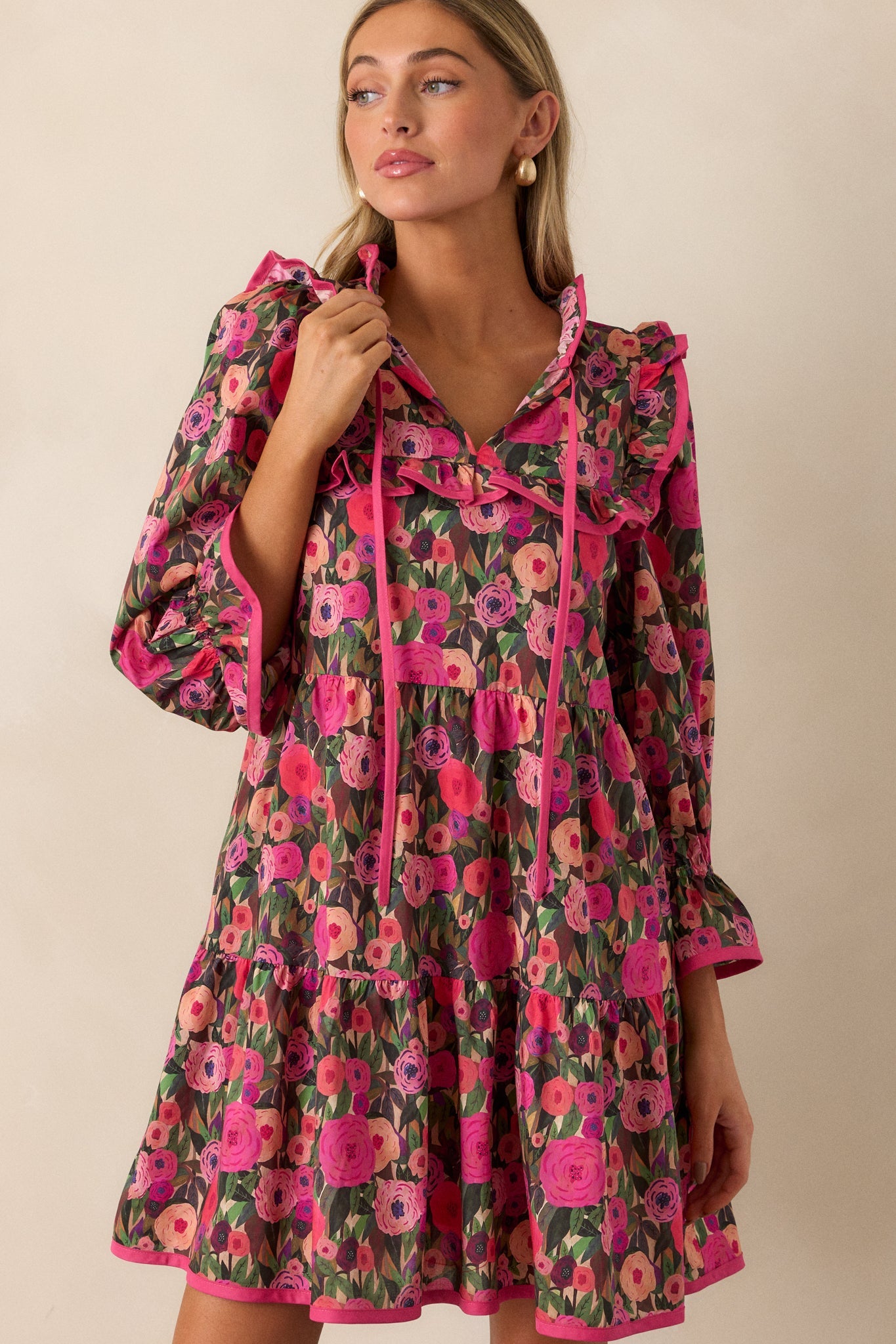 Silken Breeze 100% Cotton Pink Floral Mini Dress