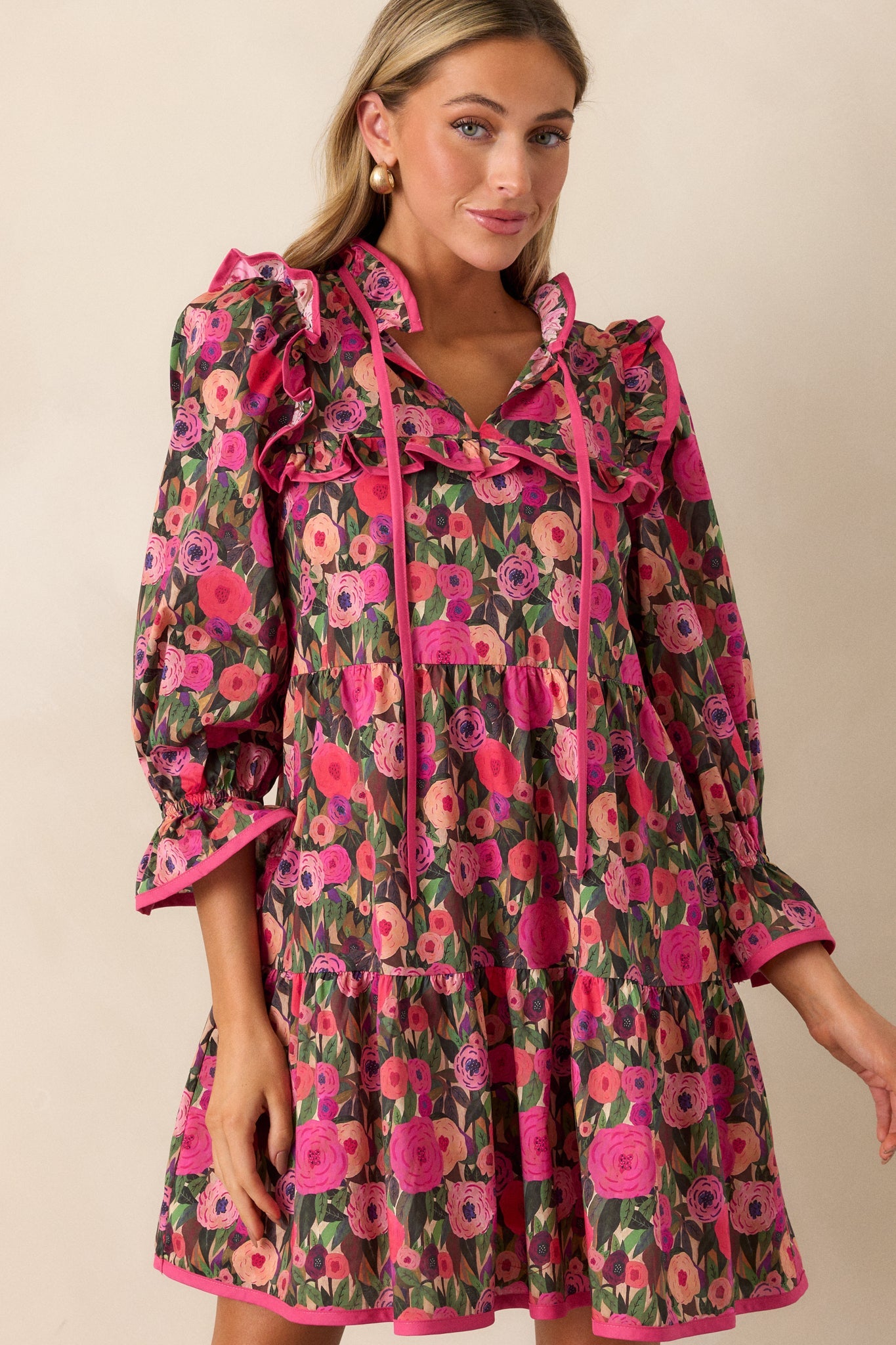 Silken Breeze 100% Cotton Pink Floral Mini Dress