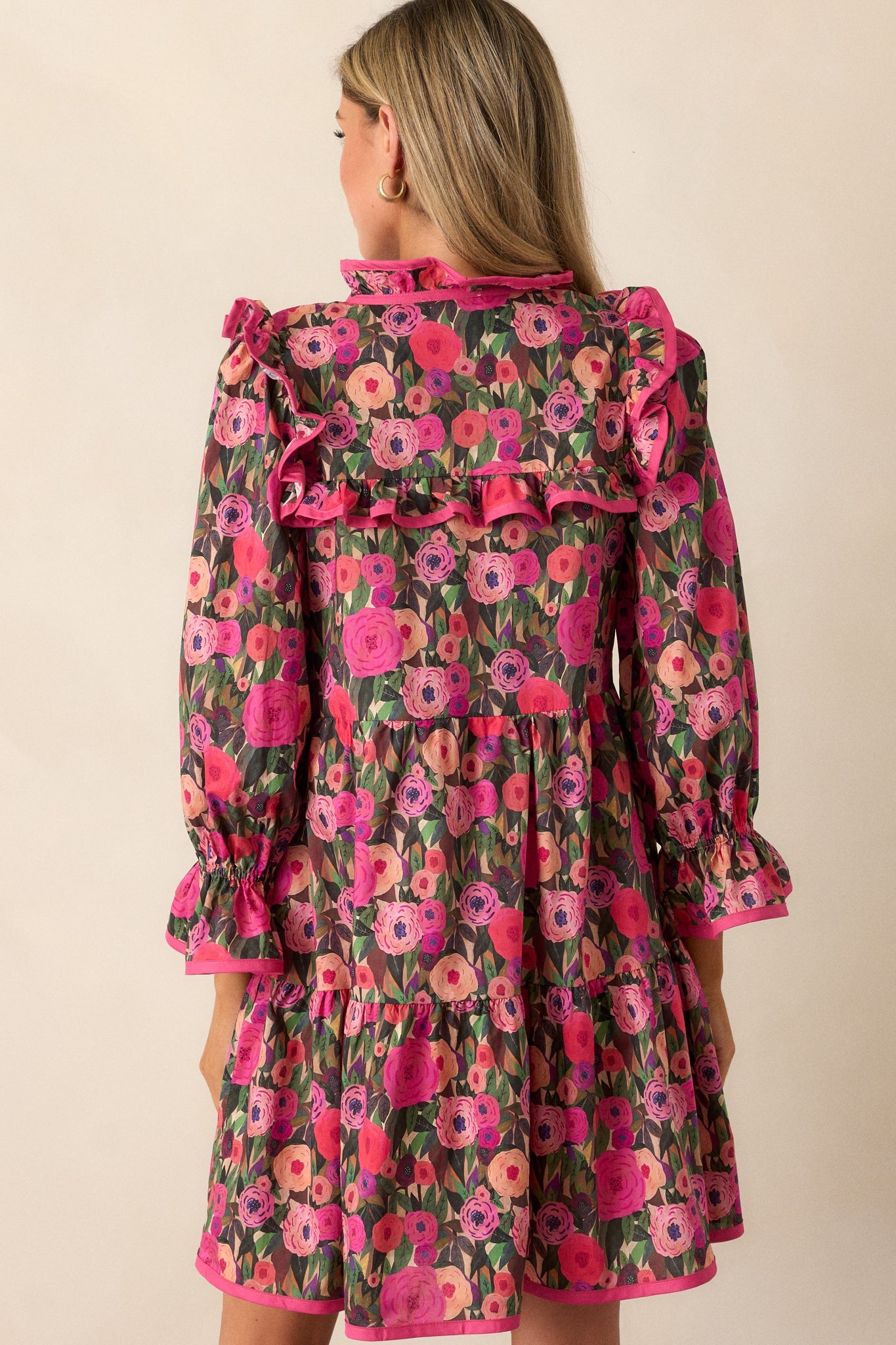Silken Breeze 100% Cotton Pink Floral Mini Dress