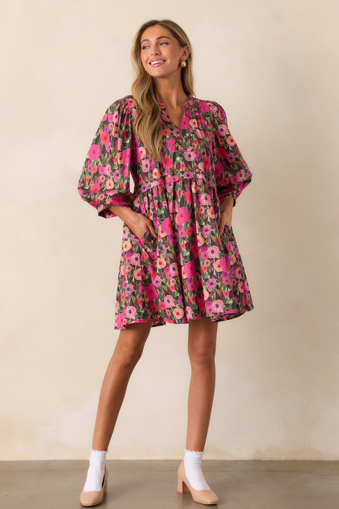 Wandering Hearts 100% Cotton Pink Floral Mini Dress