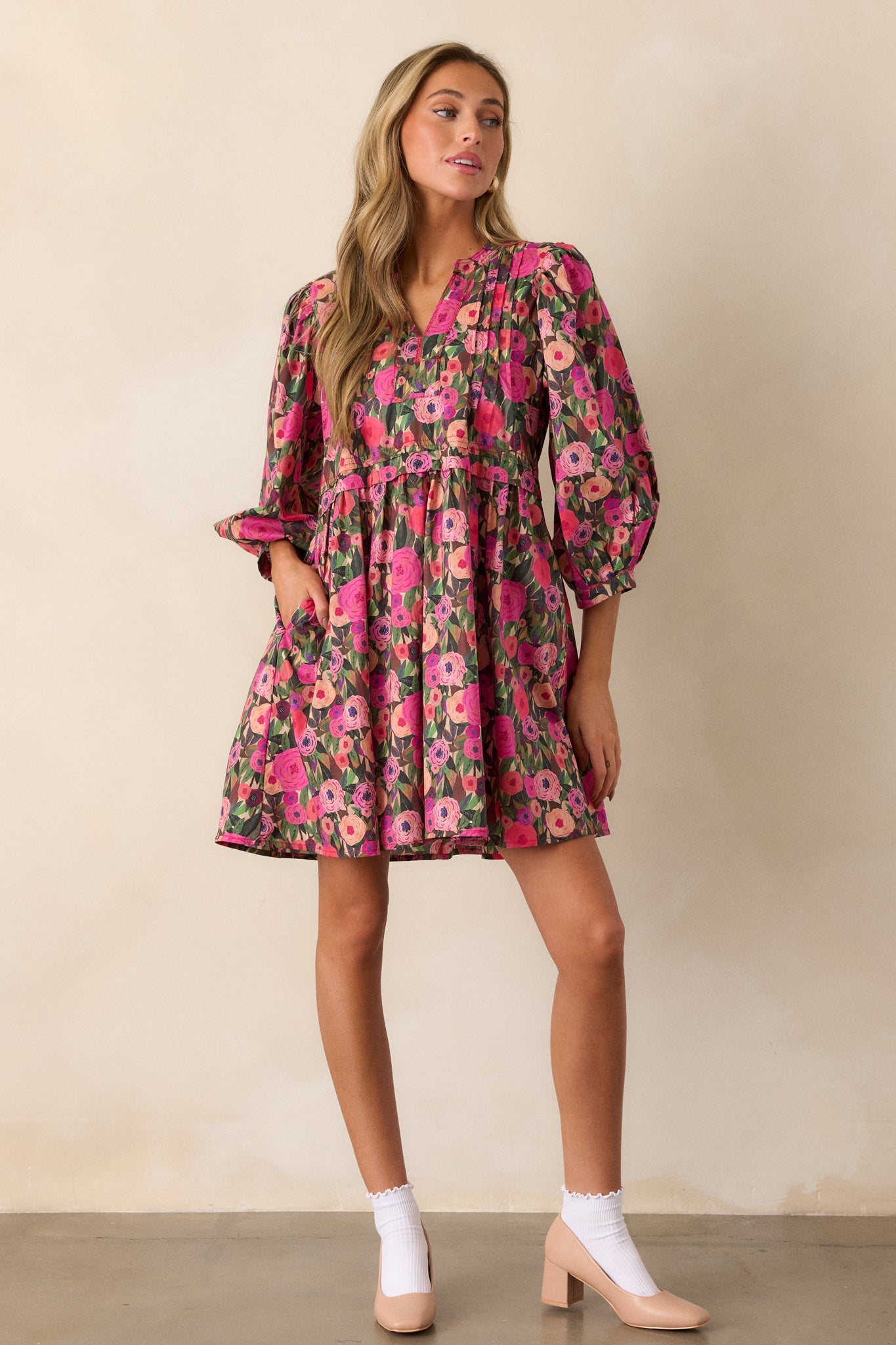 Wandering Hearts 100% Cotton Pink Floral Mini Dress