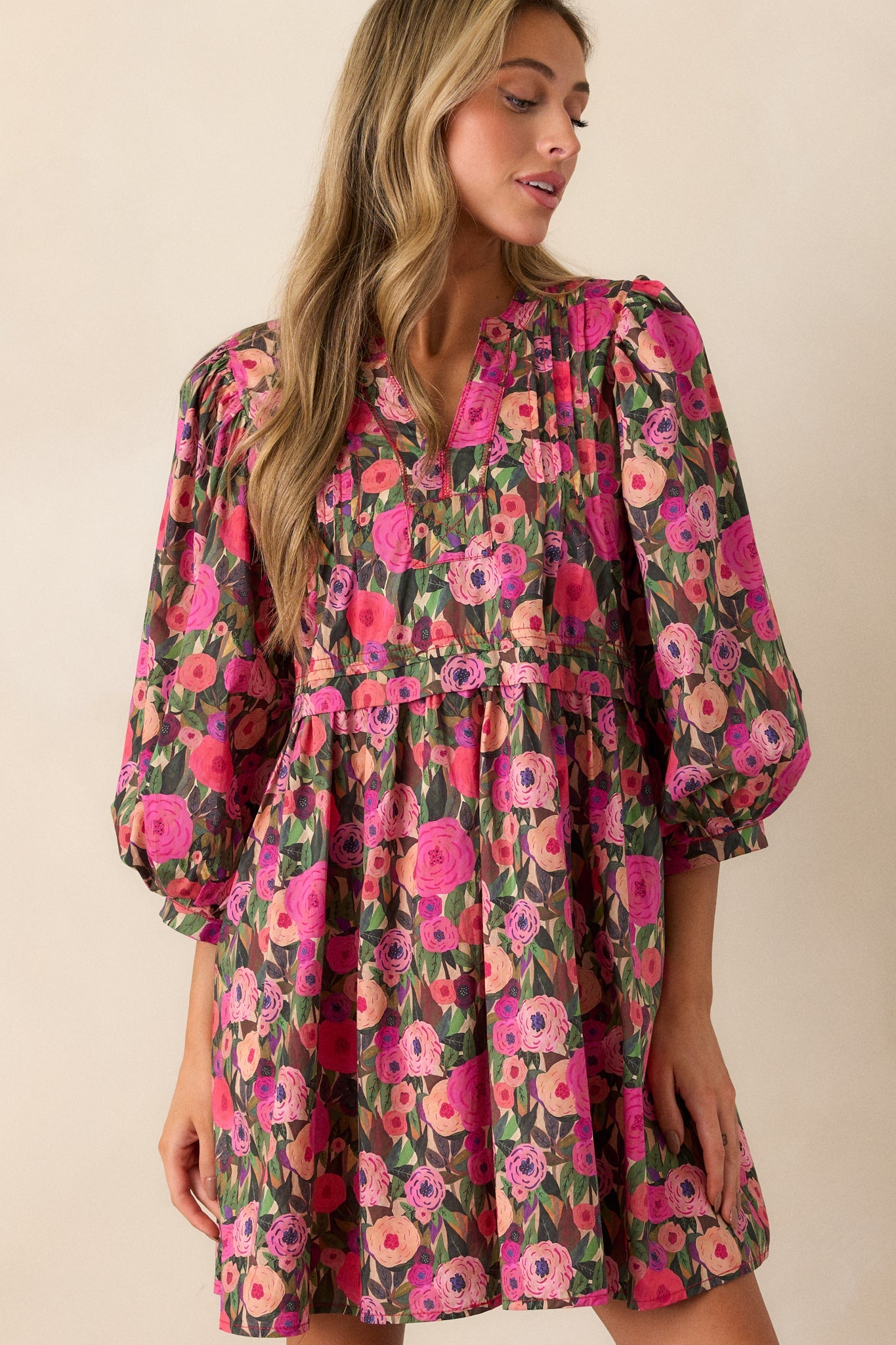 Wandering Hearts 100% Cotton Pink Floral Mini Dress