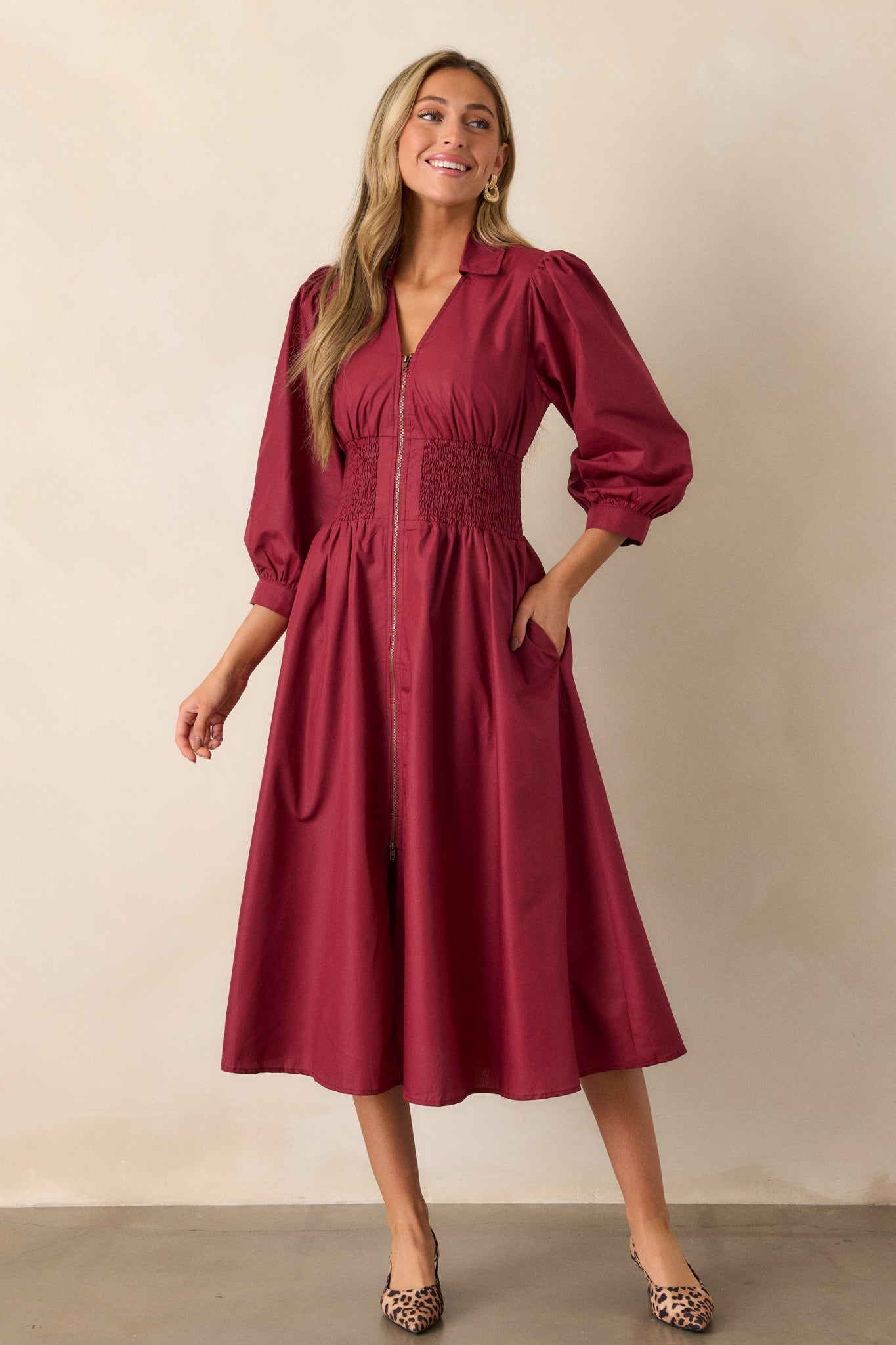 Shift in Perspective Dark Sangria Midi Dress