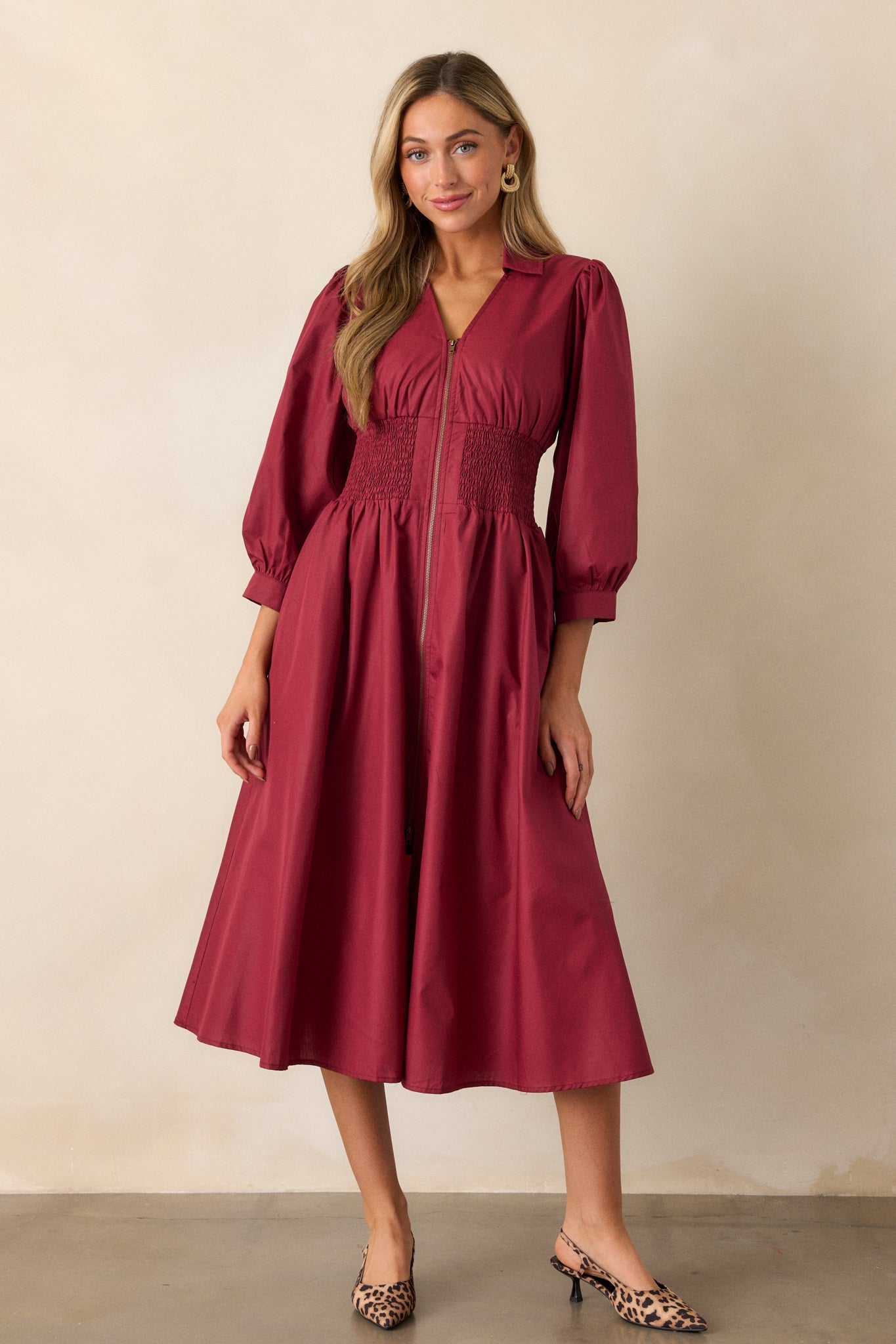 Shift in Perspective Dark Sangria Midi Dress