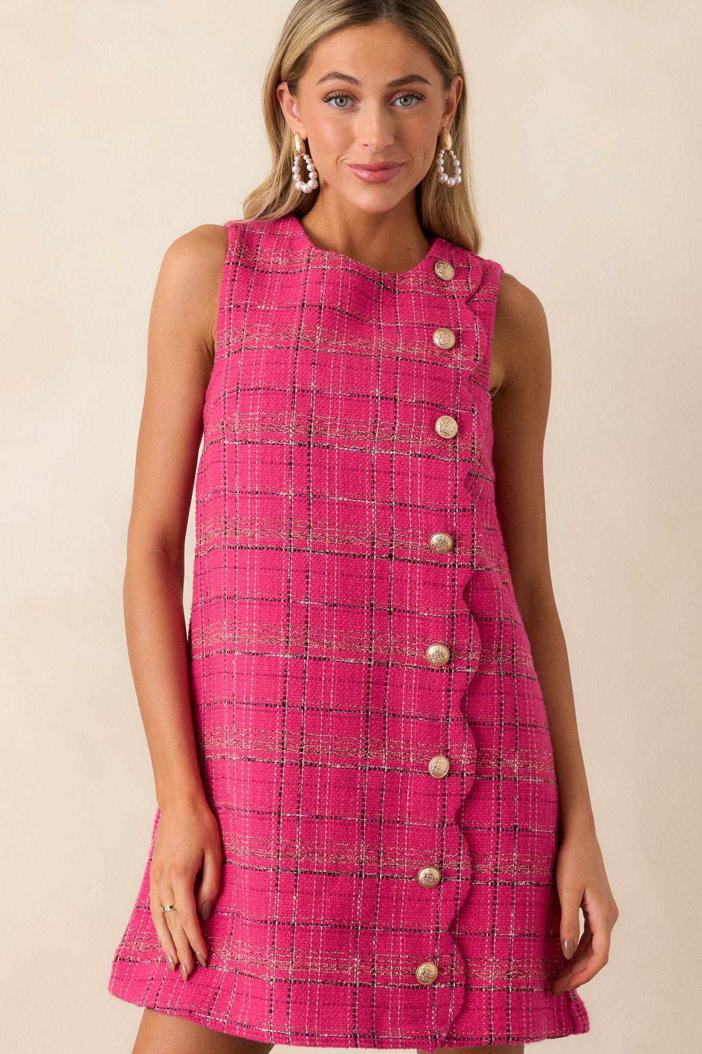 Radiant Spirit Hot Pink Tweed Mini Dress