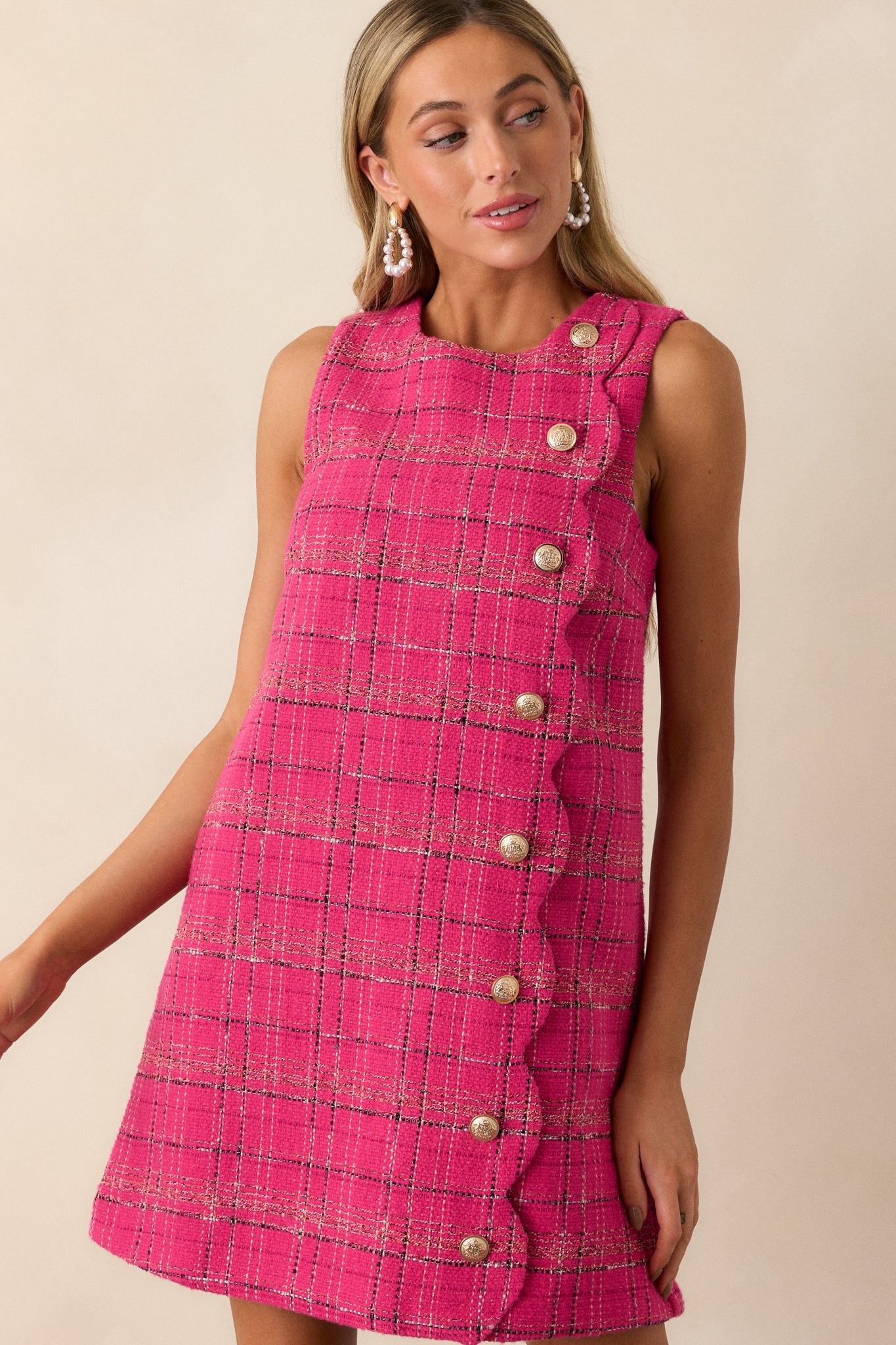 Radiant Spirit Hot Pink Tweed Mini Dress