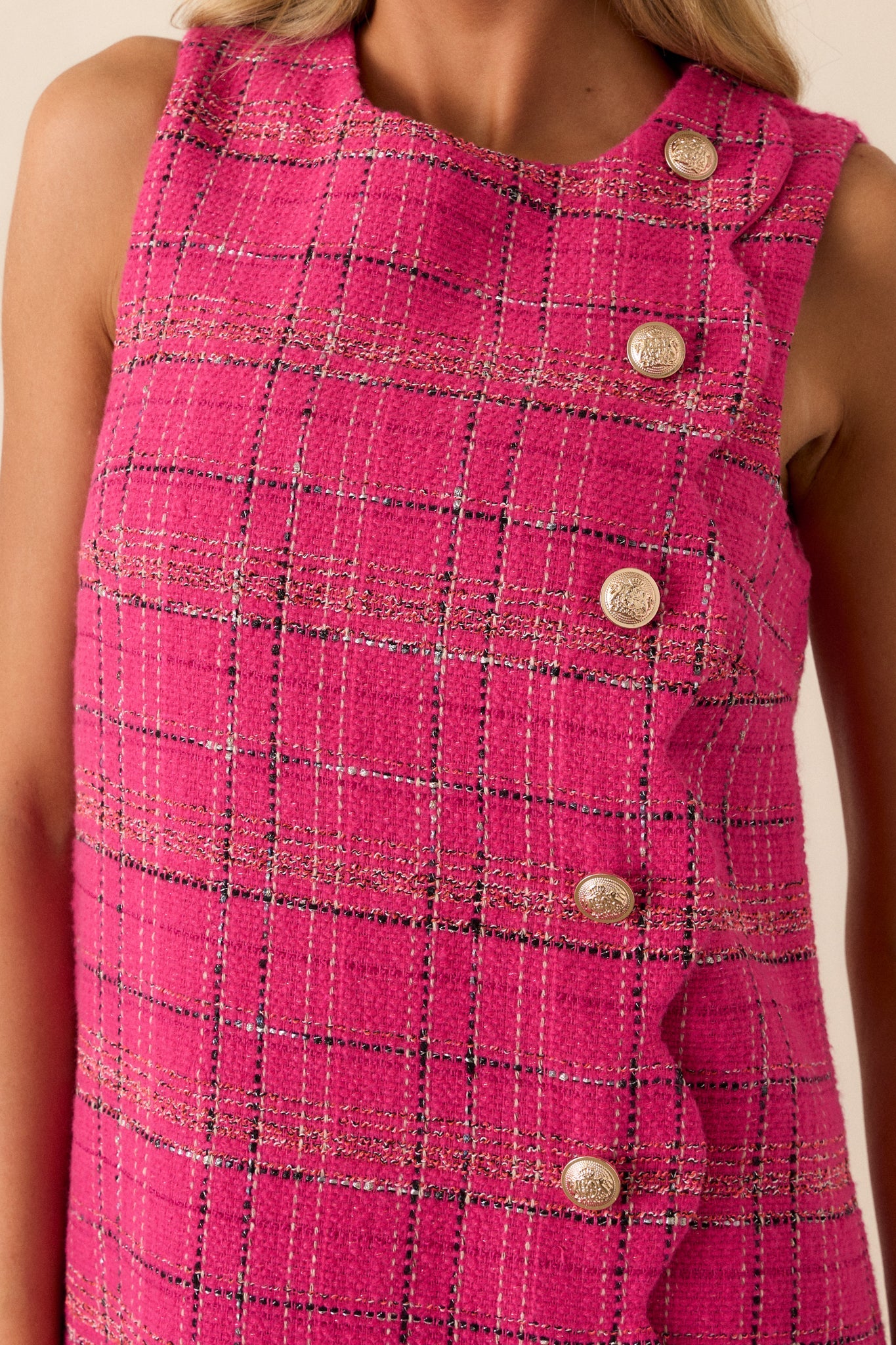 Radiant Spirit Hot Pink Tweed Mini Dress