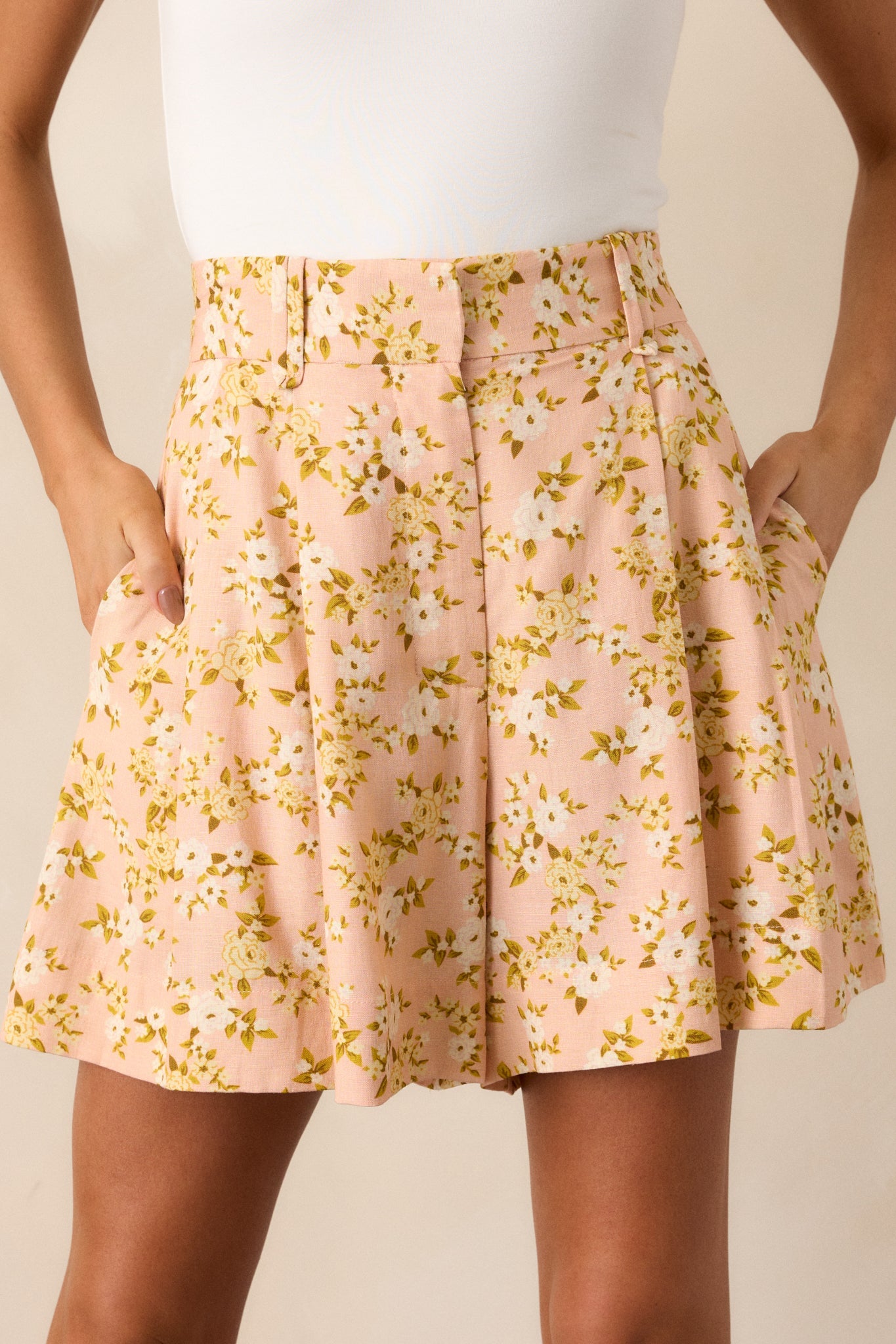 Sweet As Berries Peach Orange Floral Tailored Shorts