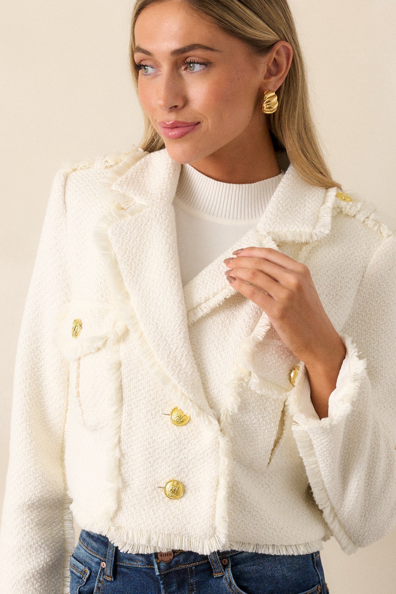 Whims of Fate White Cropped Tweed Blazer