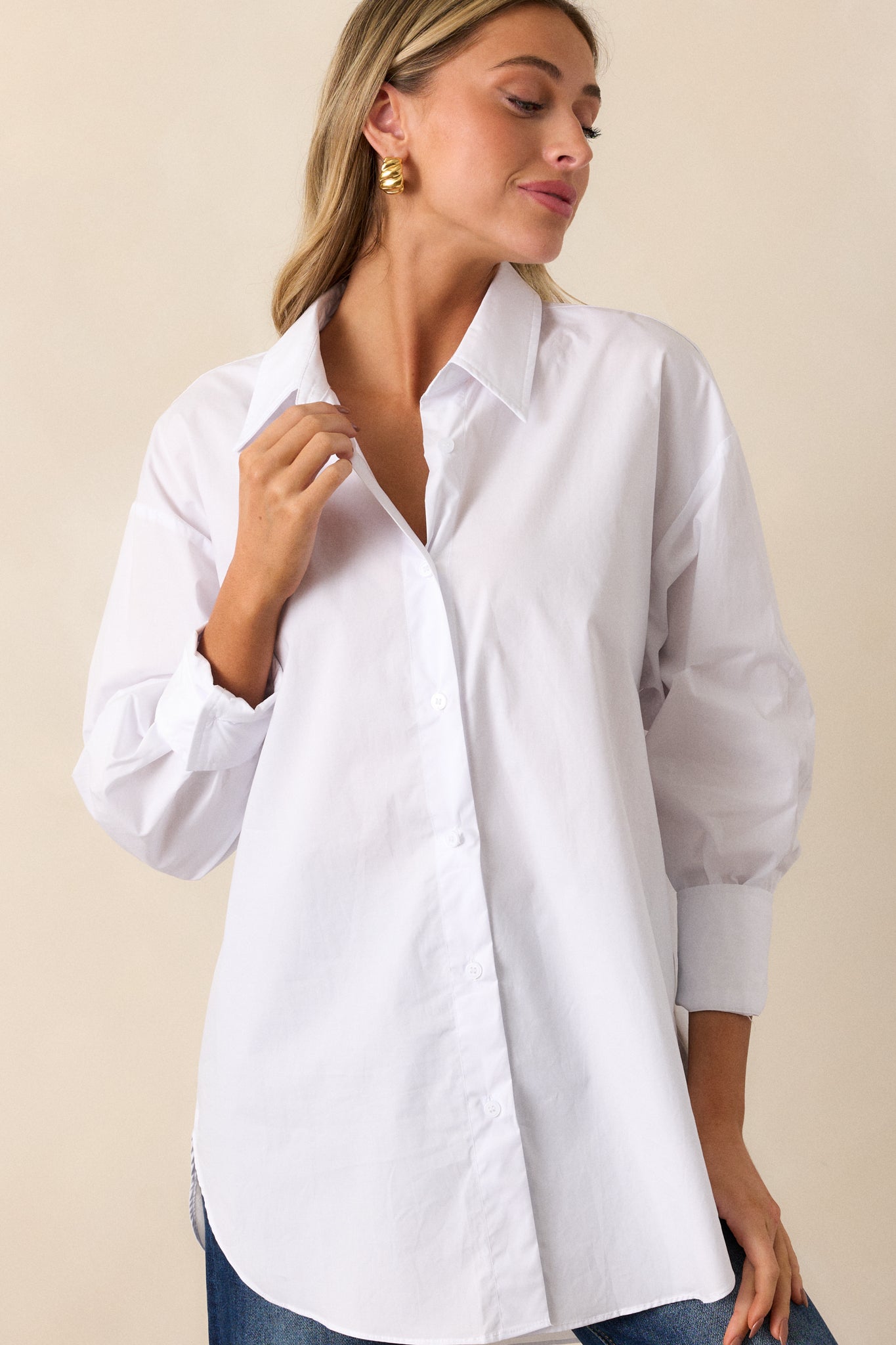 Came Prepared 100% Cotton White Long Sleeve Button Front Top