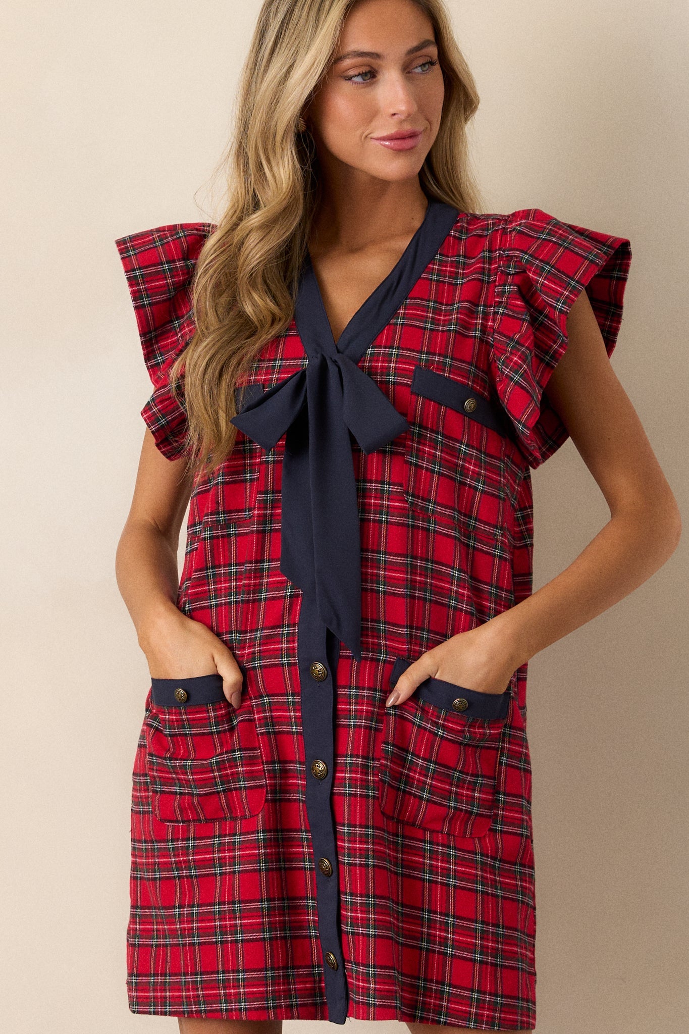 Now I Know 100% Cotton Red Plaid Mini Dress