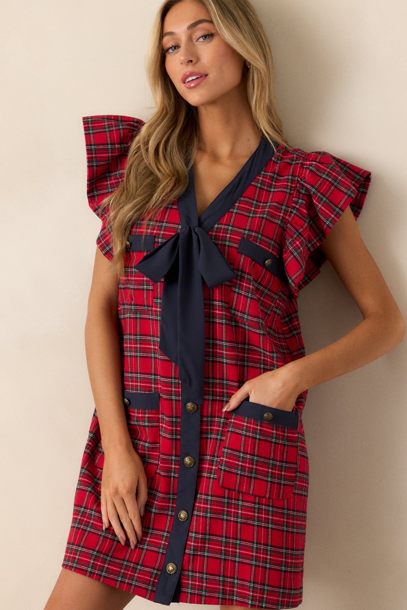 Now I Know 100% Cotton Red Plaid Mini Dress