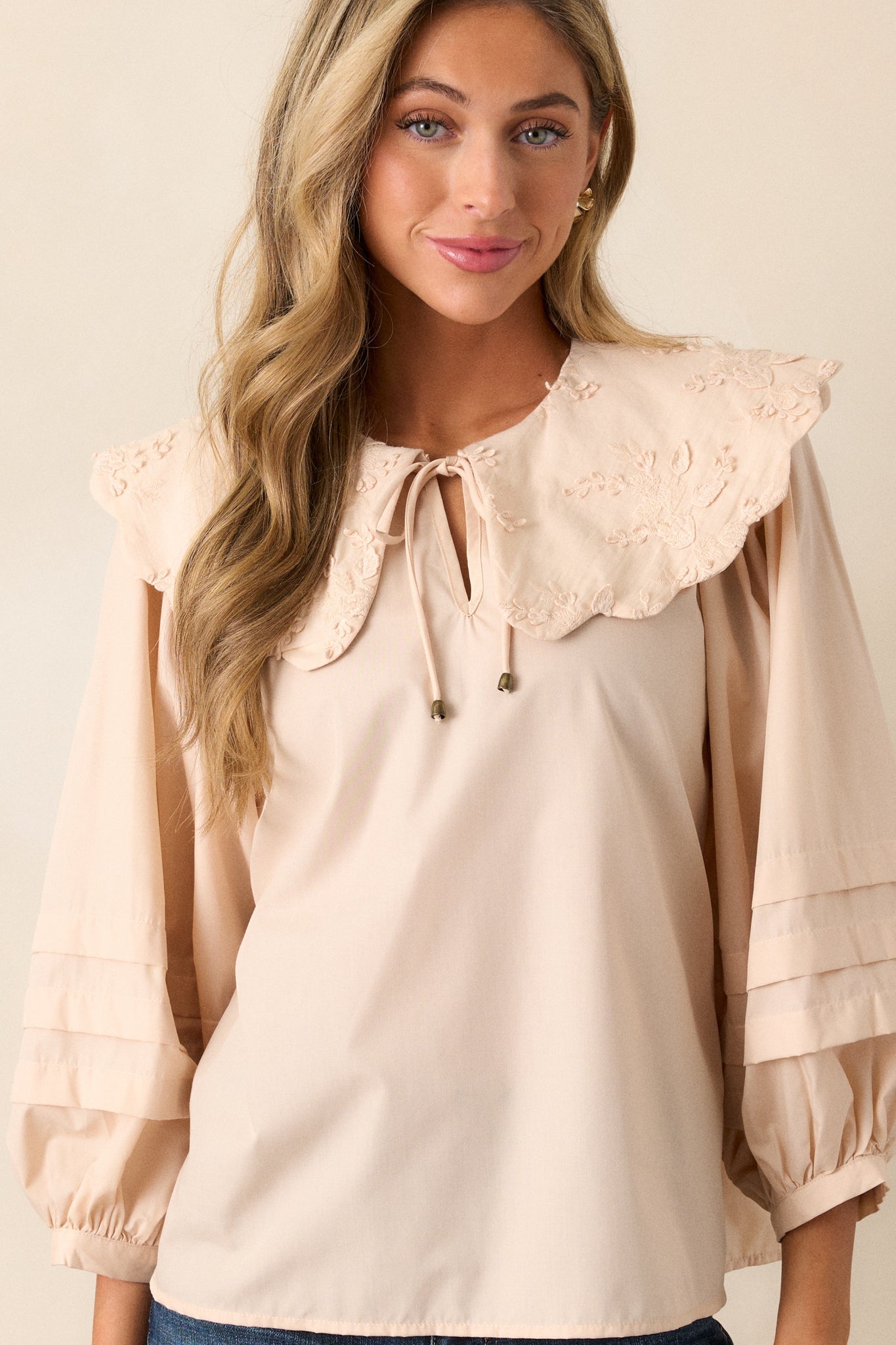 Walk With Me Ecru Floral Embroidered Blouse