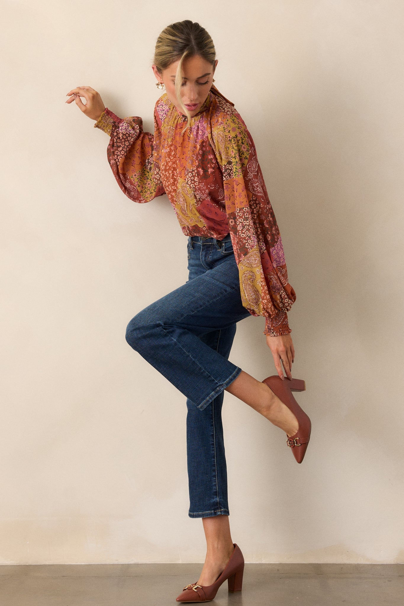 Too Good To Be True Brown Multi Print Top
