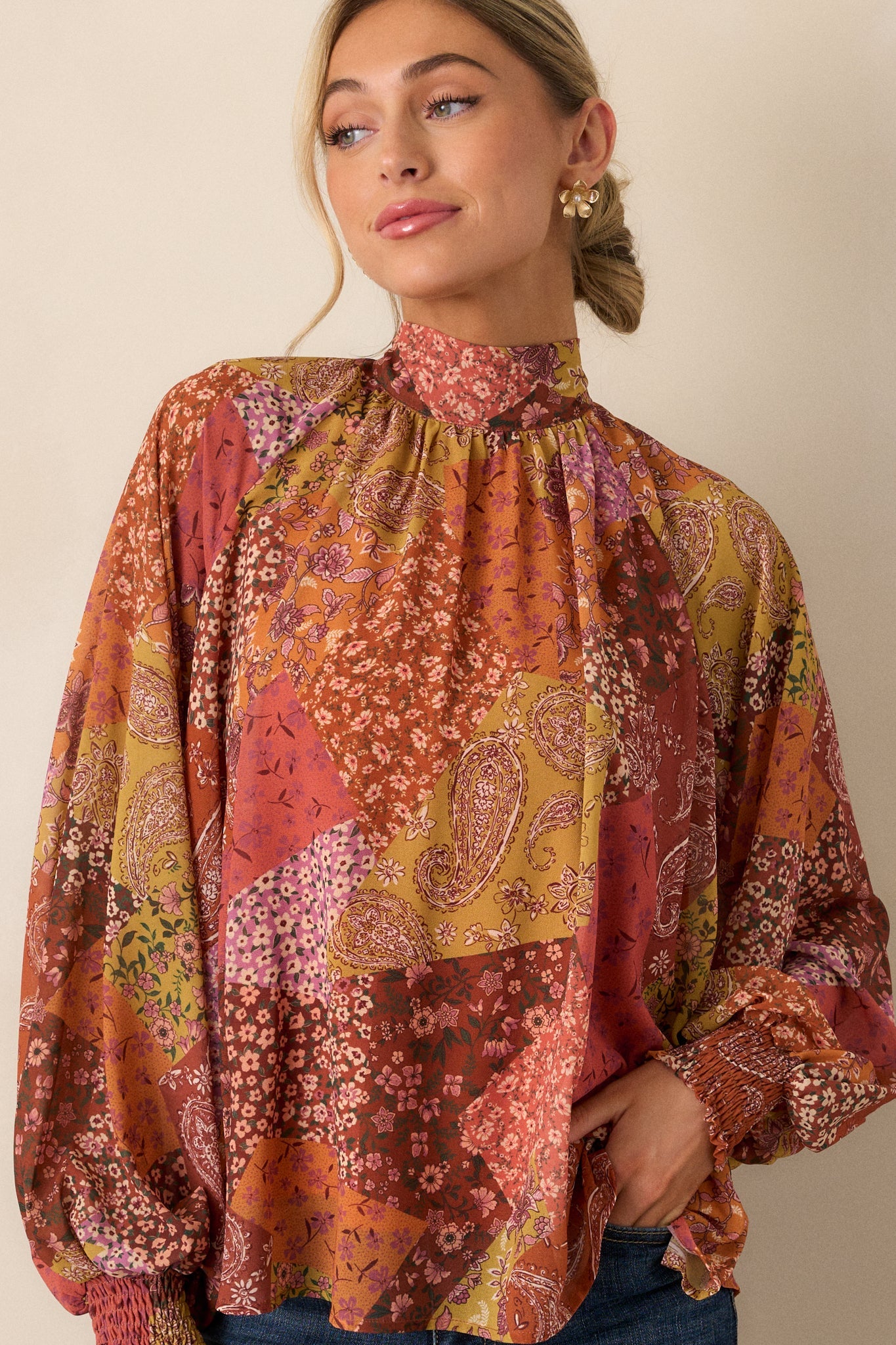 Too Good To Be True Brown Multi Print Top