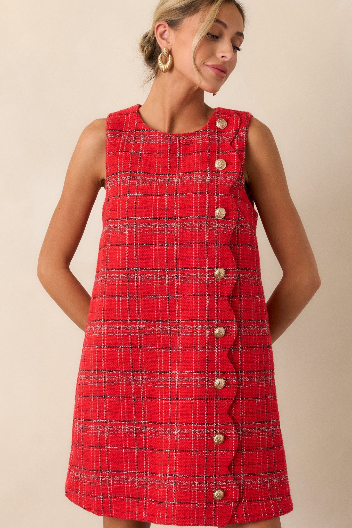 Radiant Spirit Red Tweed Mini Dress