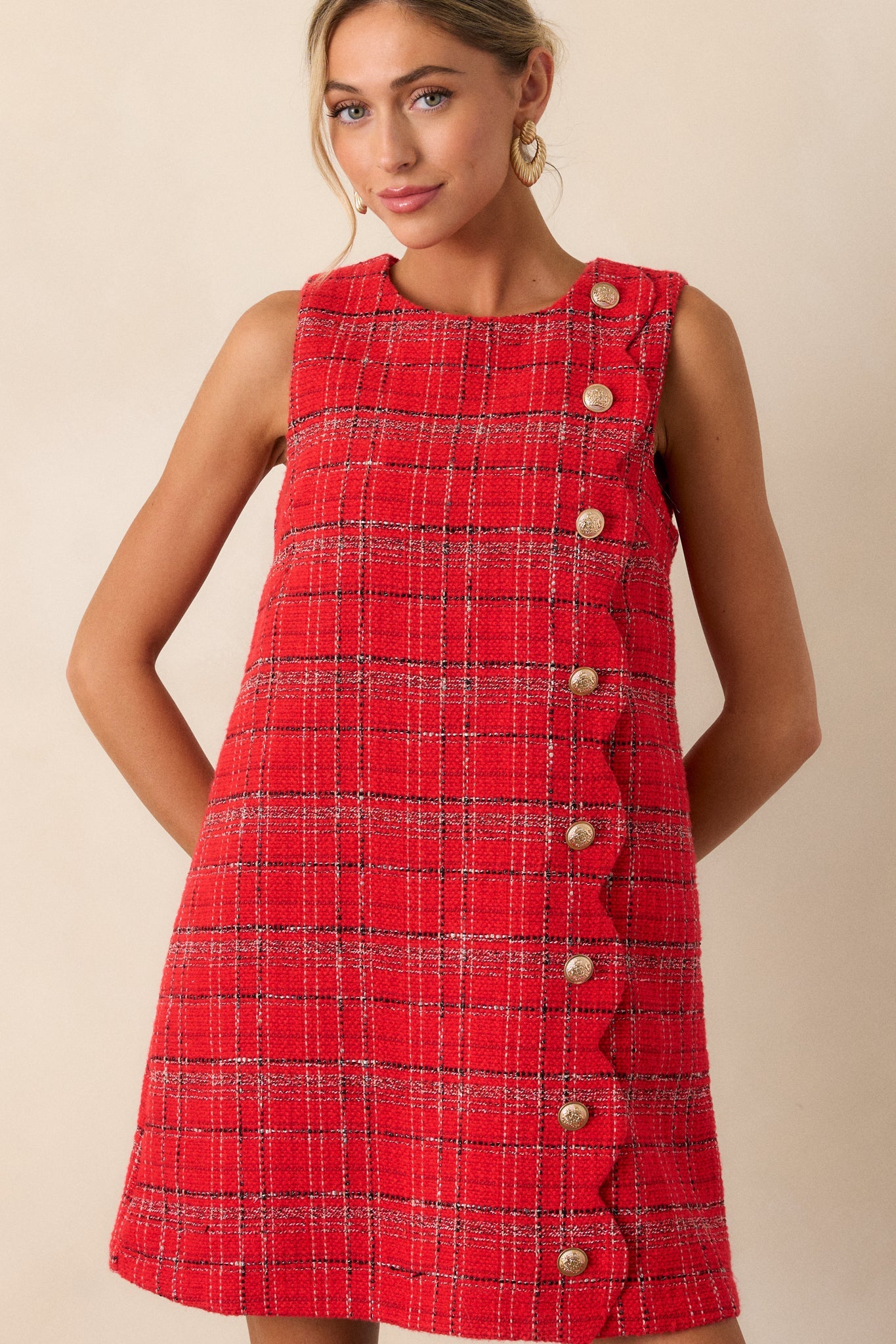 Radiant Spirit Red Tweed Mini Dress