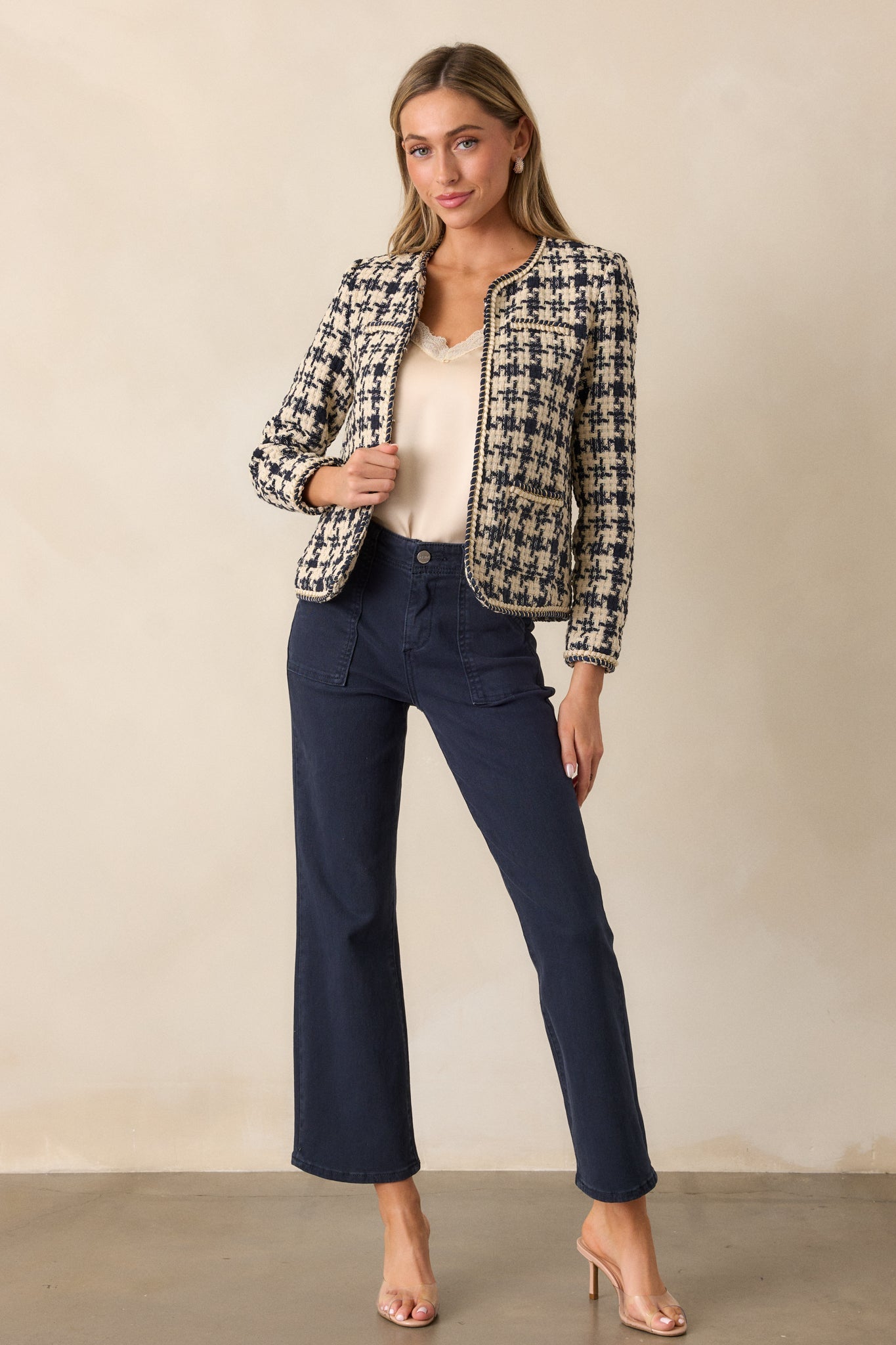 Starlit Pathways Navy Houndstooth Tweed Jacket
