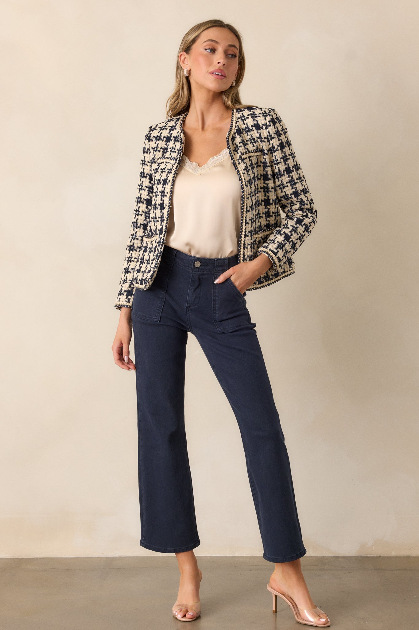 Starlit Pathways Navy Houndstooth Tweed Jacket