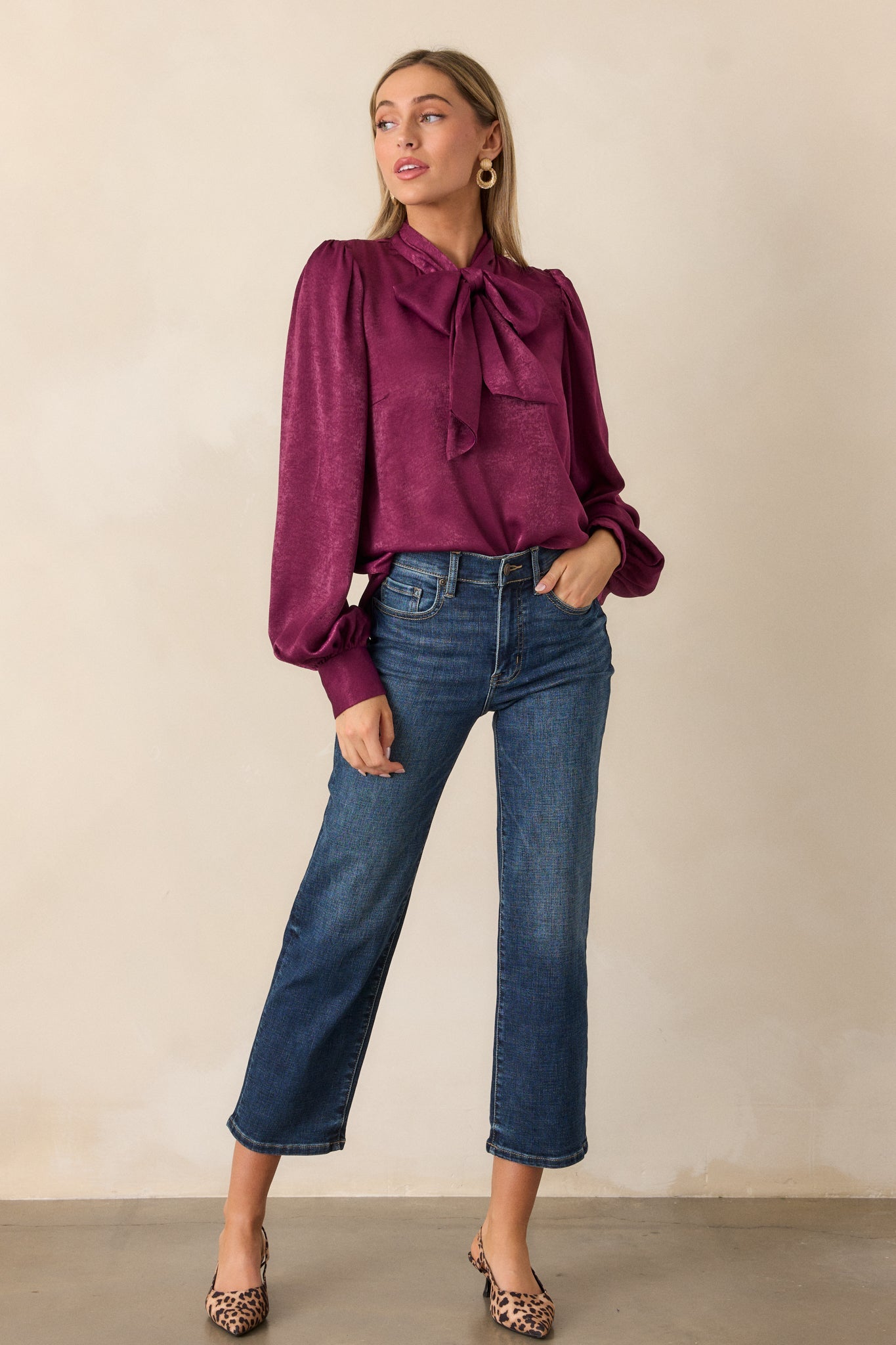 I'm In Charge Dark Purple Tie Neck Top