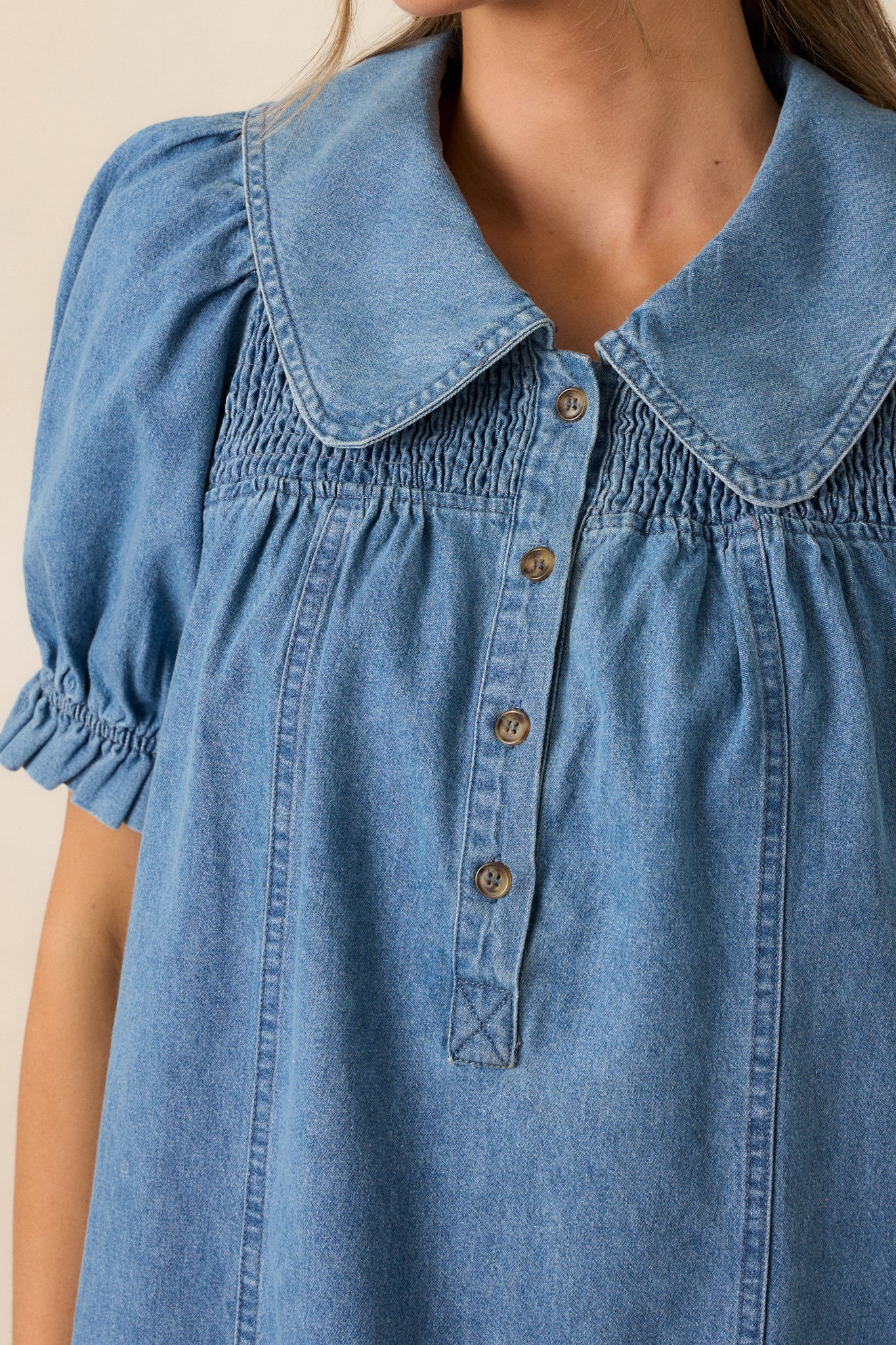 The Tide Calls 100% Cotton Medium Wash Denim Mini Dress