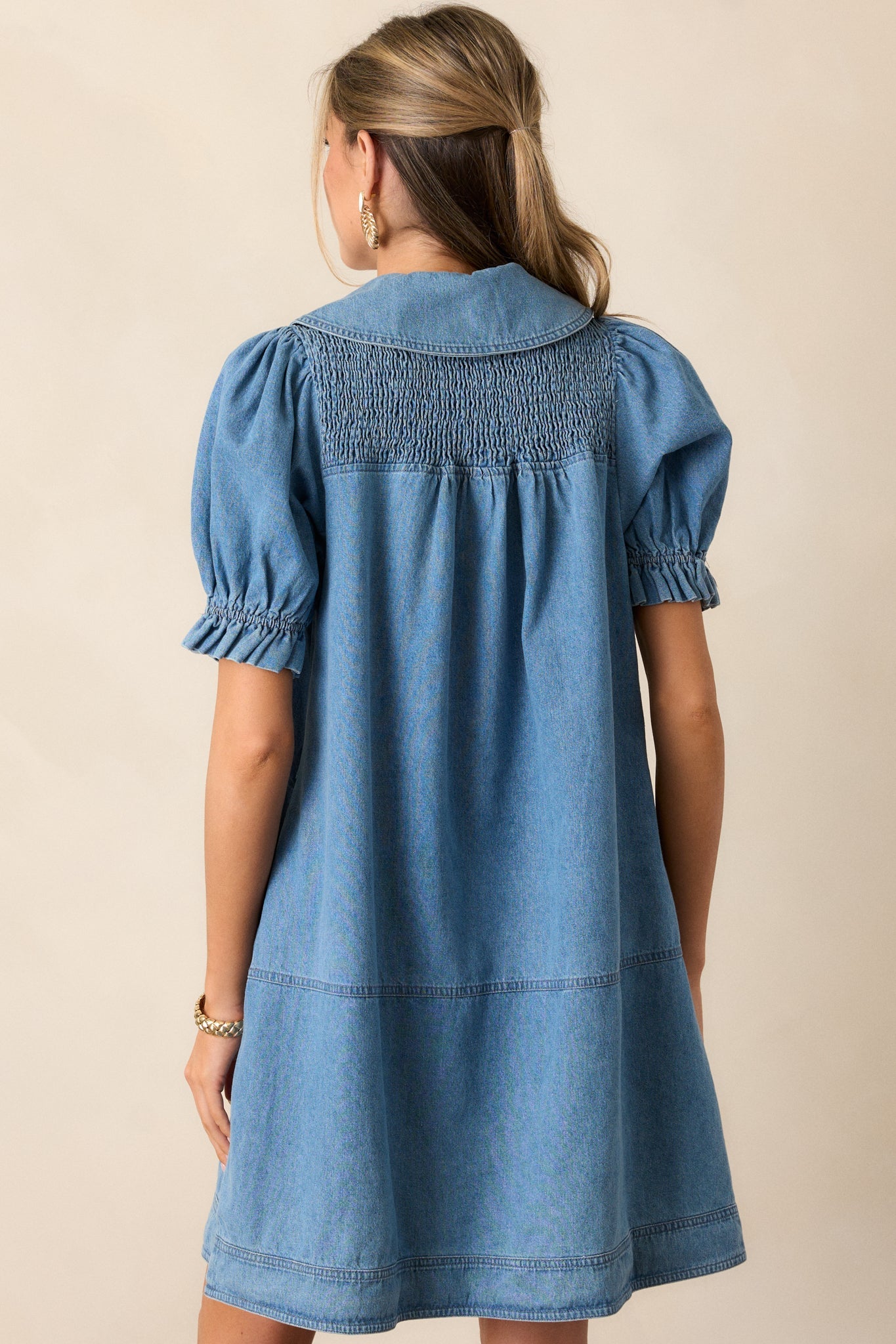 The Tide Calls 100% Cotton Medium Wash Denim Mini Dress
