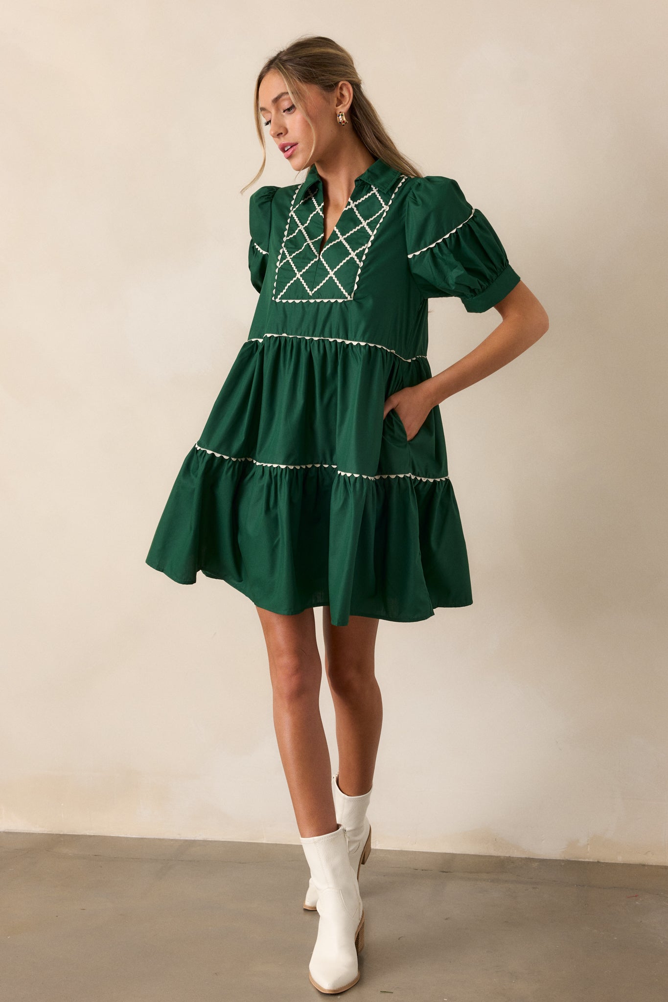 Now Or Never Emerald Puff Sleeve Mini Dress