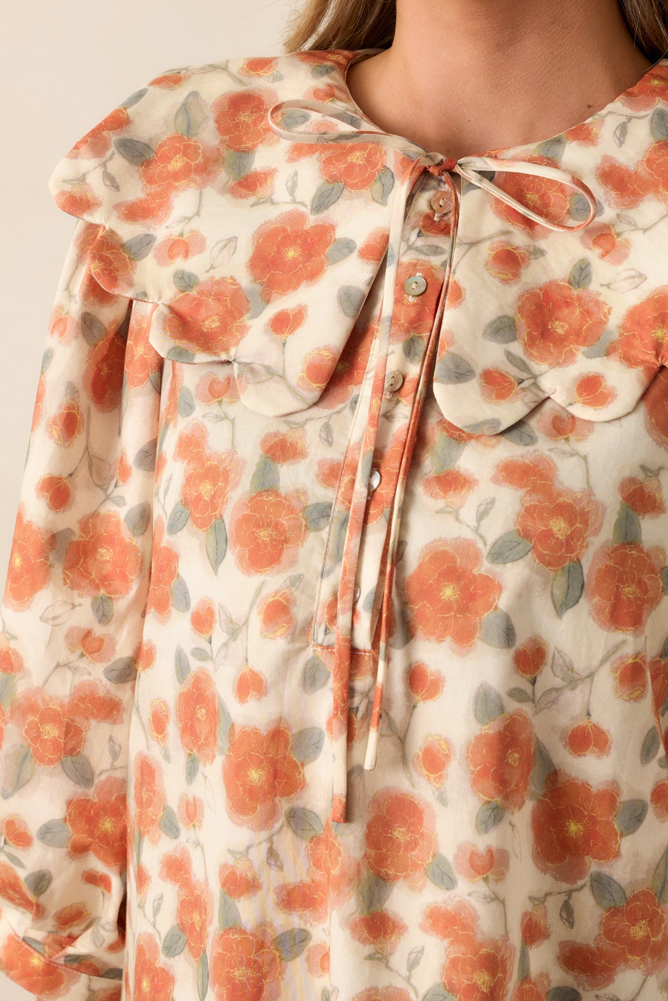 Moments With You 100% Cotton Apricot Floral Blouse