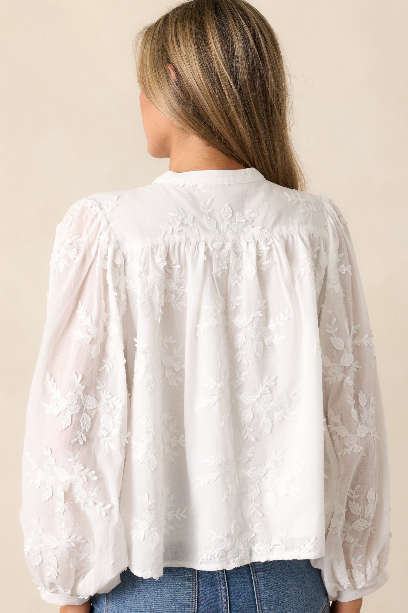 On My Own 100% Cotton White Floral Button Front Blouse