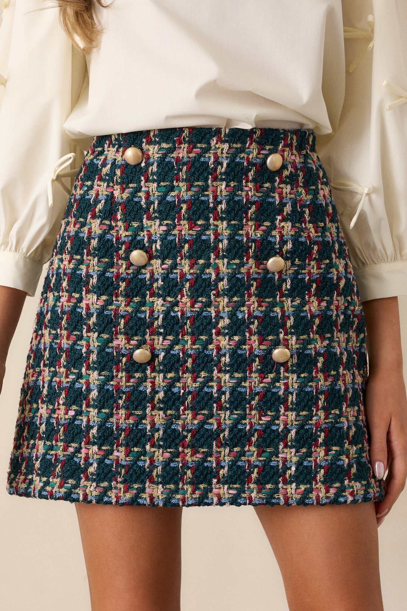 Ripples Of Time Emerald Multi Tweed Mini Skirt
